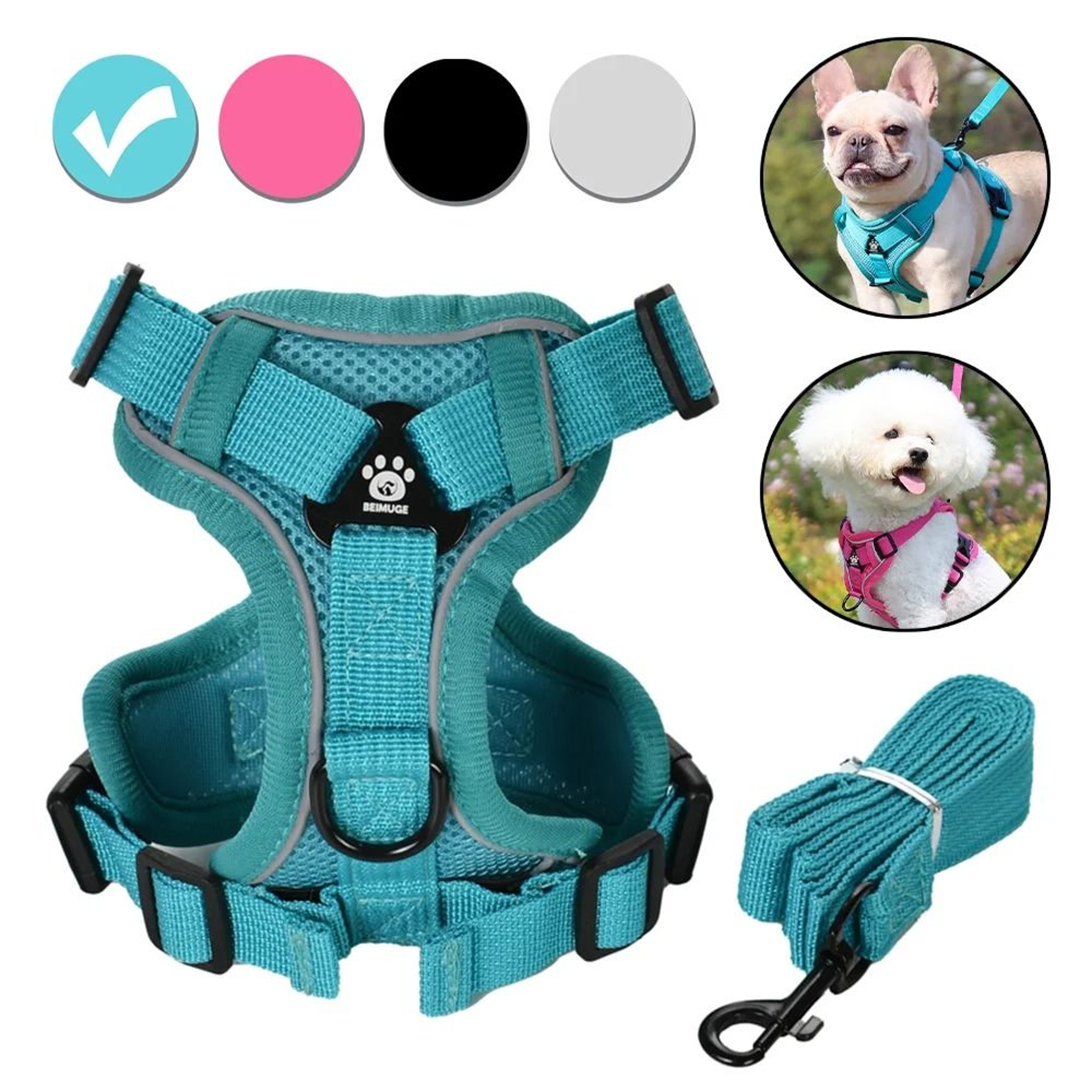 Adjustable Reflective Dog Harness And Leash Set Soft Vest For Small Medium Pets 0