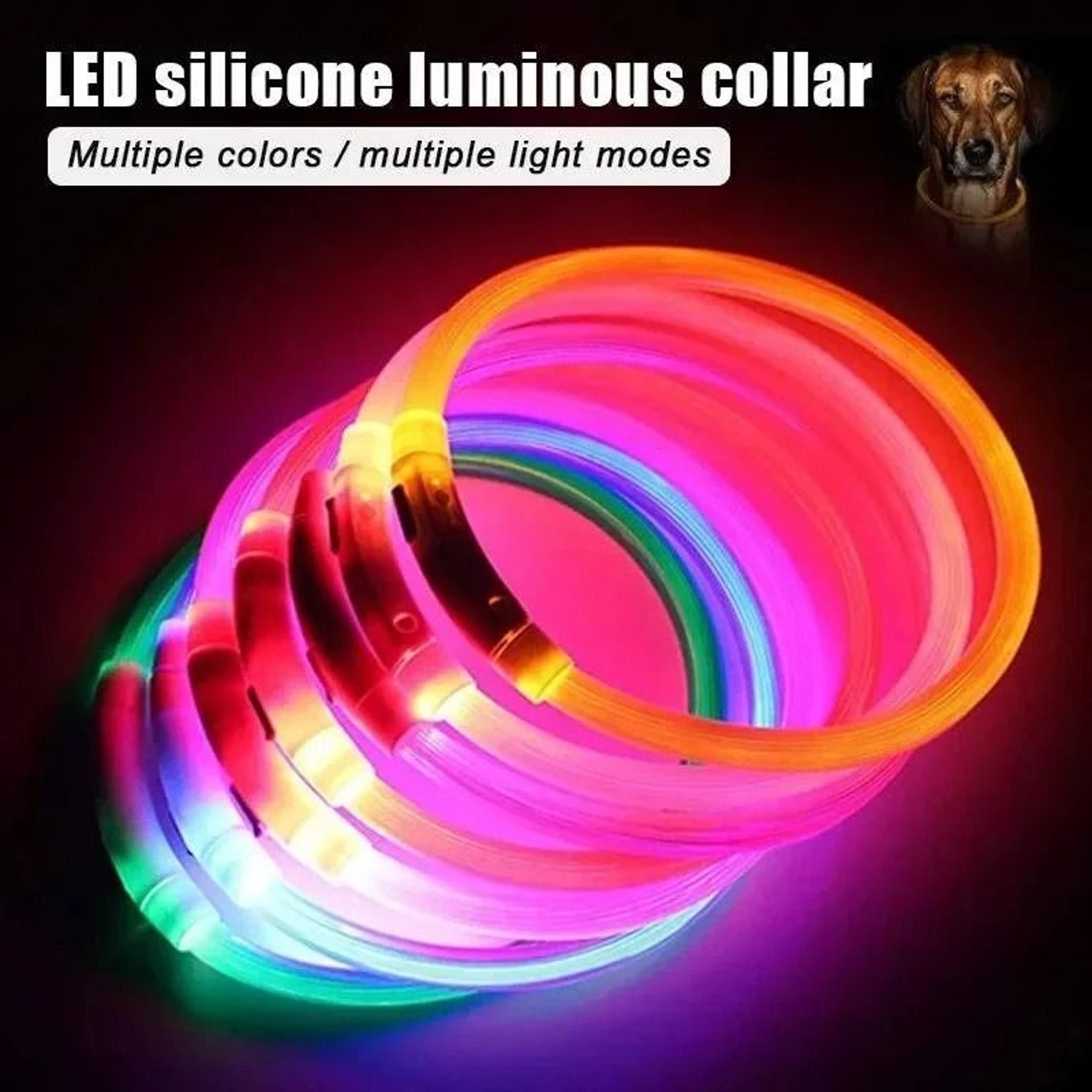 Night Safety Glowing Pet Collar USB Rechargeable Light Up Collar For Dogs Cats 2