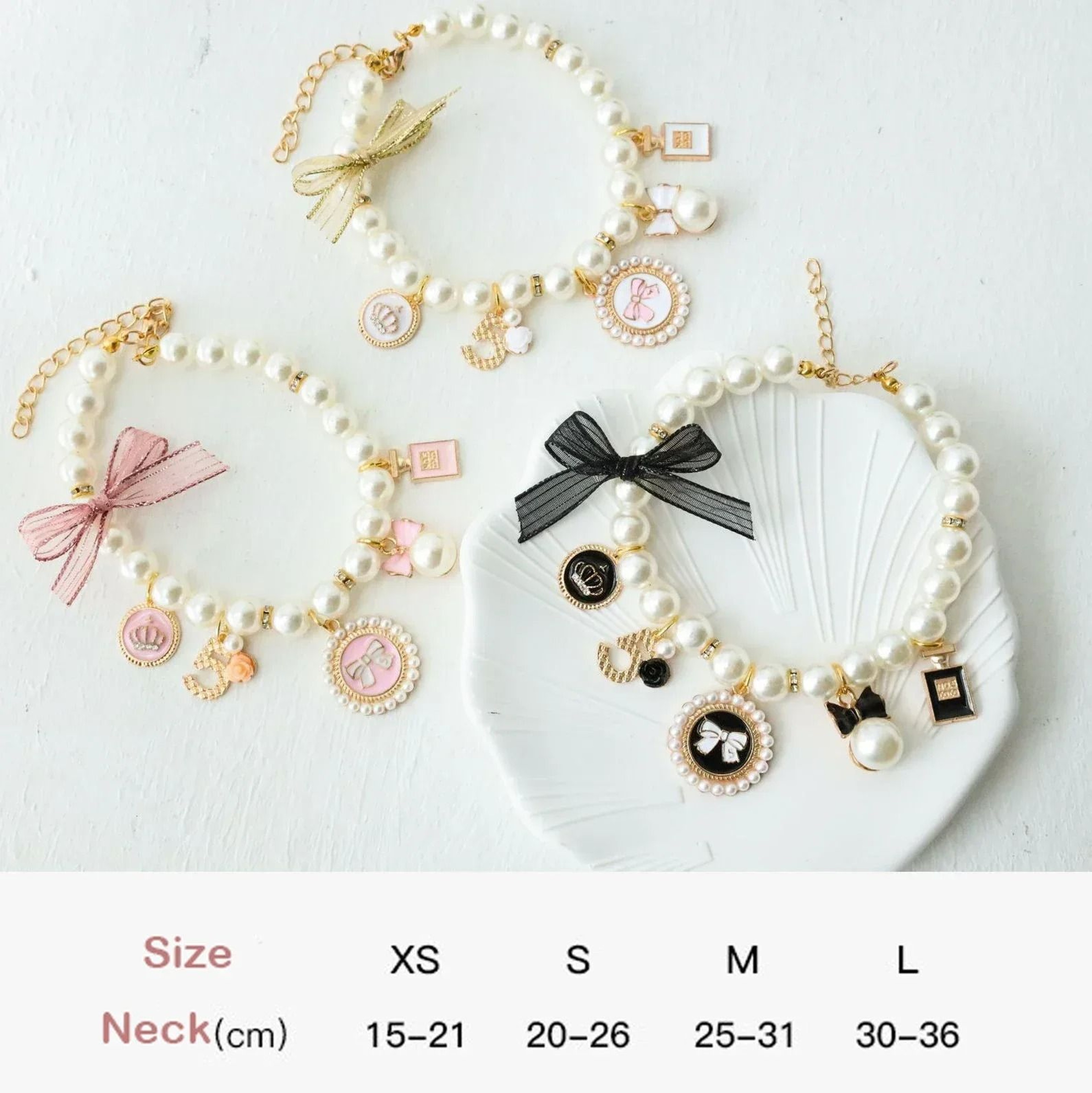 Pet Bow Pearl Collar Rhinestone Princess Pendant Necklace For Small Dogs Cats 3