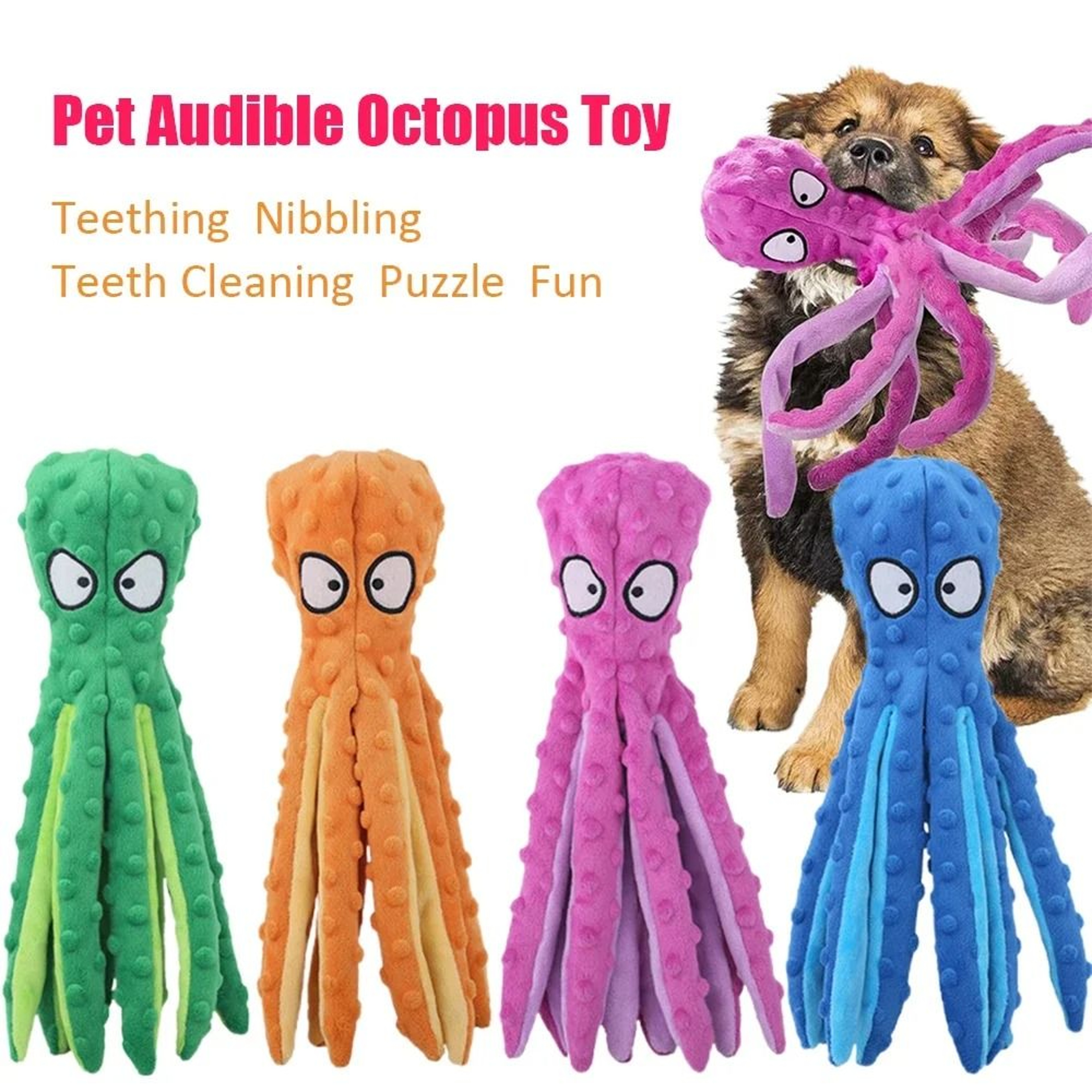 NoStuffing Squeaky Crinkle Octopus Plush Dog Chew Toy For Puppies Small Medium Dogs 0