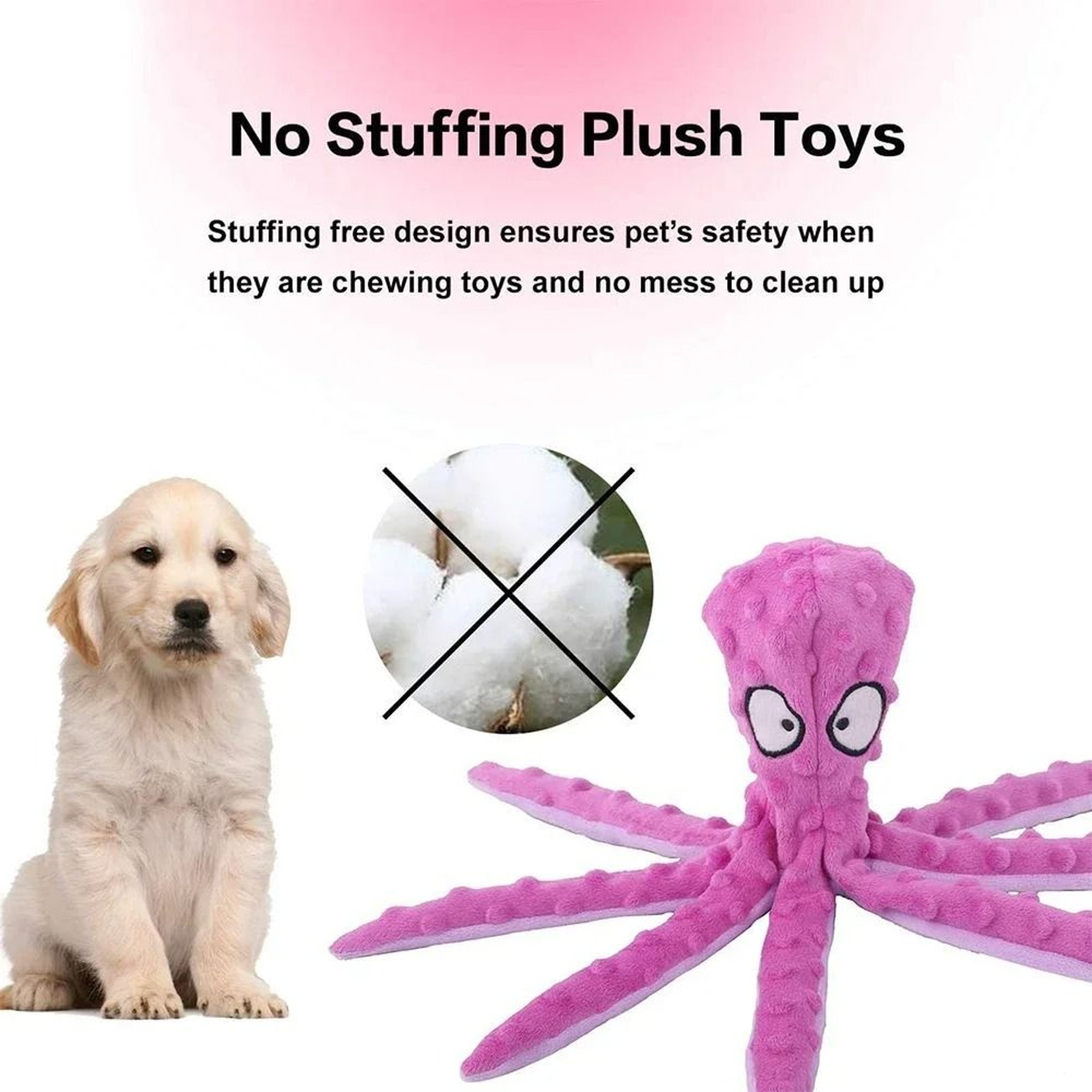 NoStuffing Squeaky Crinkle Octopus Plush Dog Chew Toy For Puppies Small Medium Dogs 4
