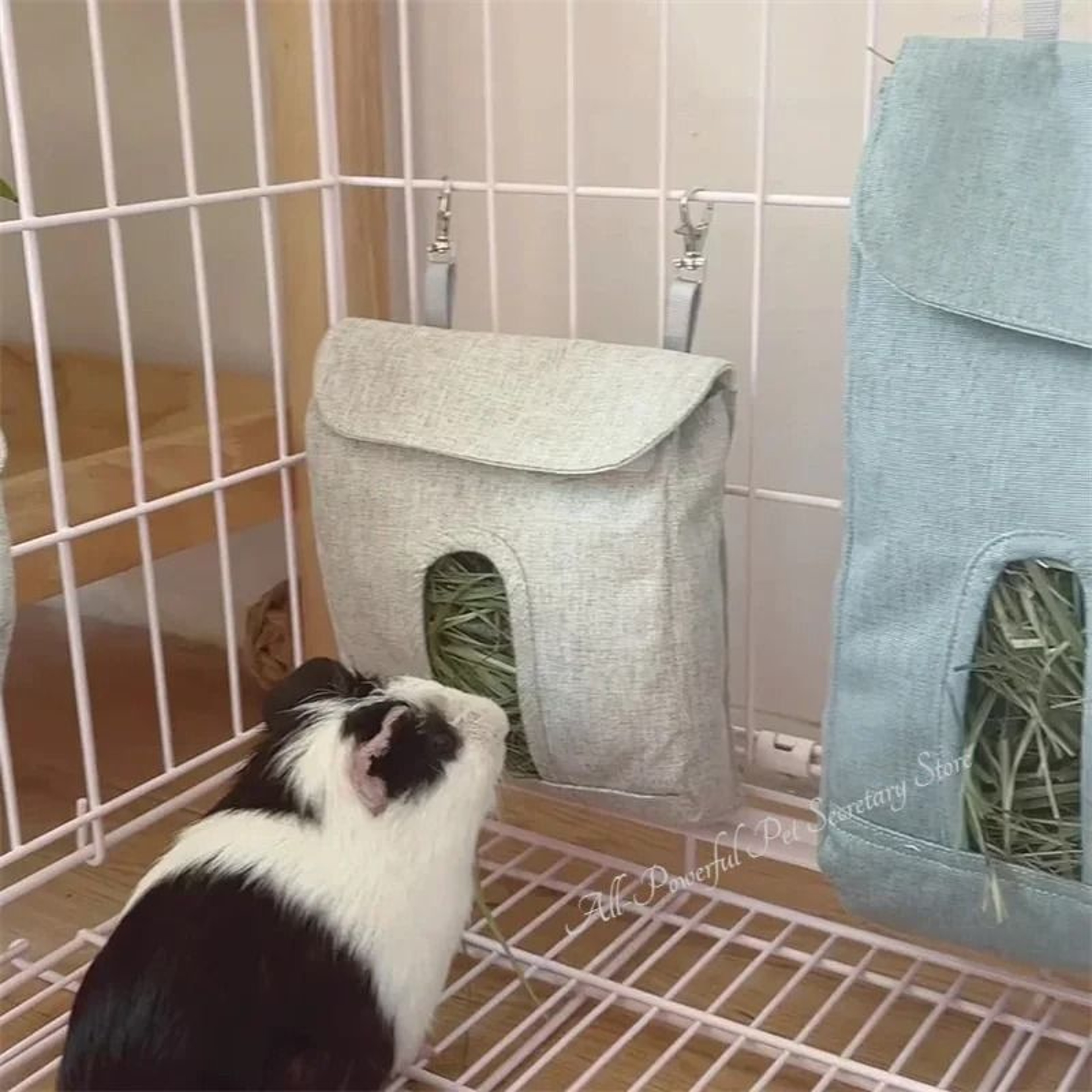 Hanging Hay Feeder Bag BiteResistant Hay Storage Sack For Rabbits Guinea Pigs 0