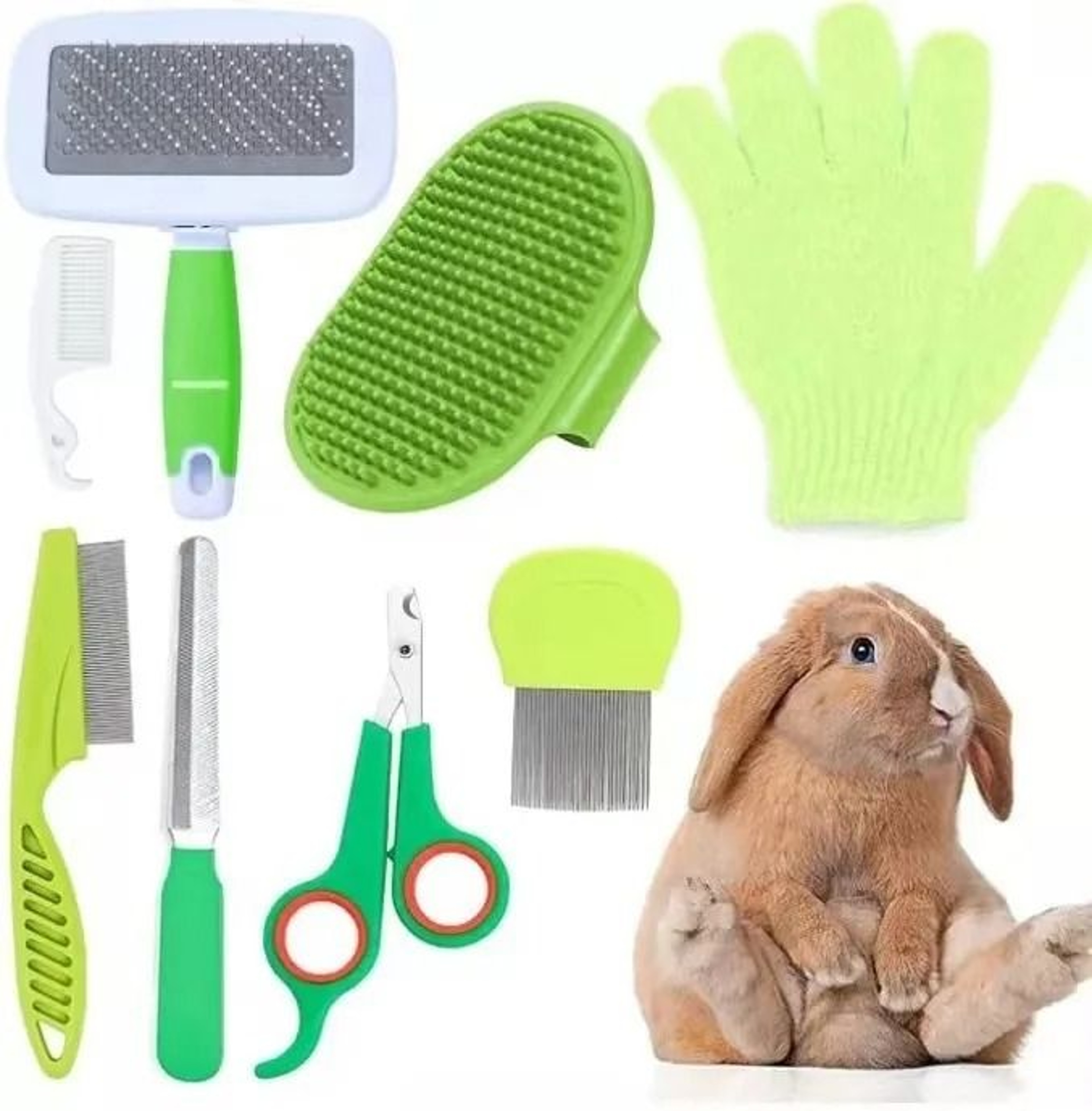 8Piece Cat Grooming  Beauty Kit With Slicker Brush Nail Clipper File Flea Comb Bath Brush 6