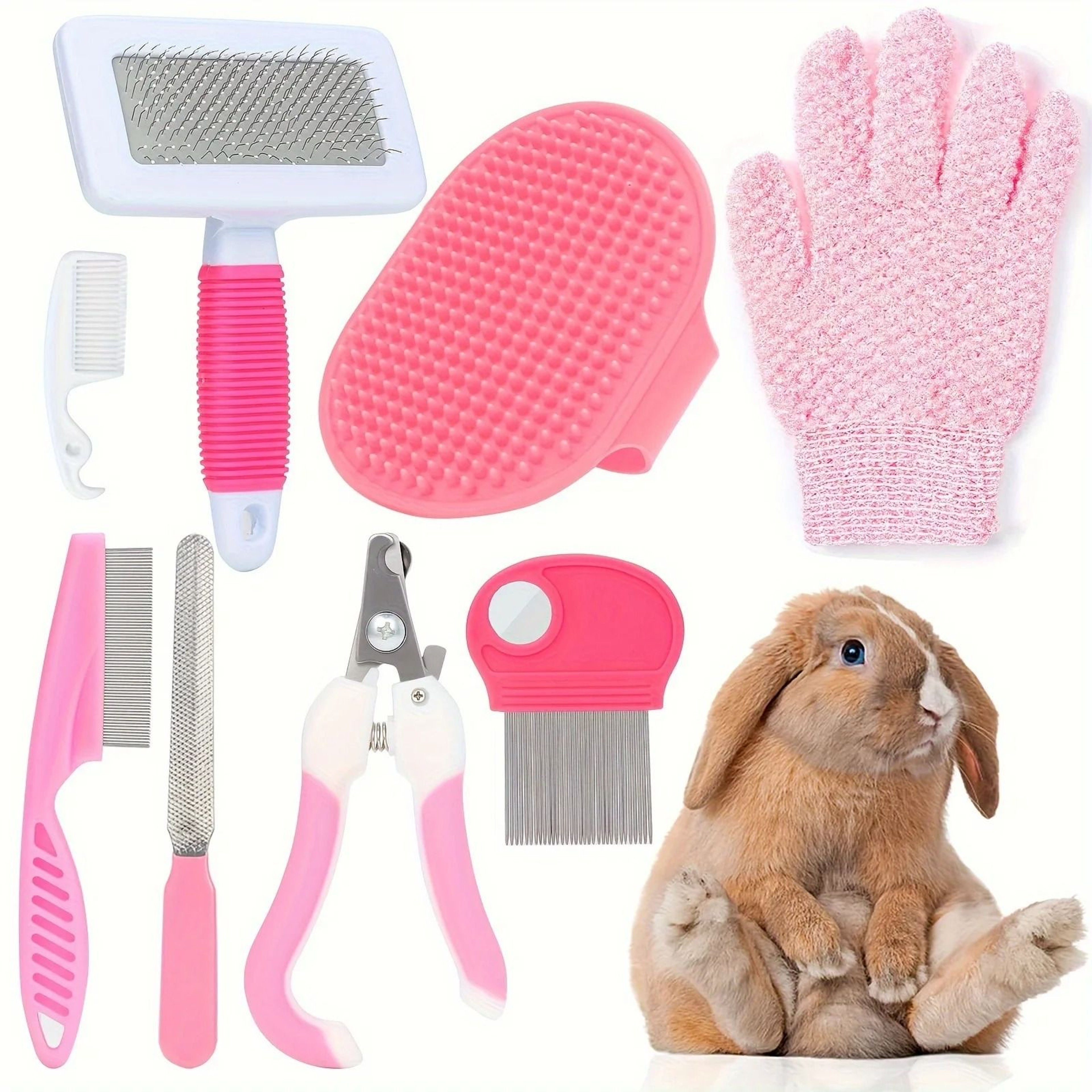 8Piece Cat Grooming  Beauty Kit With Slicker Brush Nail Clipper File Flea Comb Bath Brush 14
