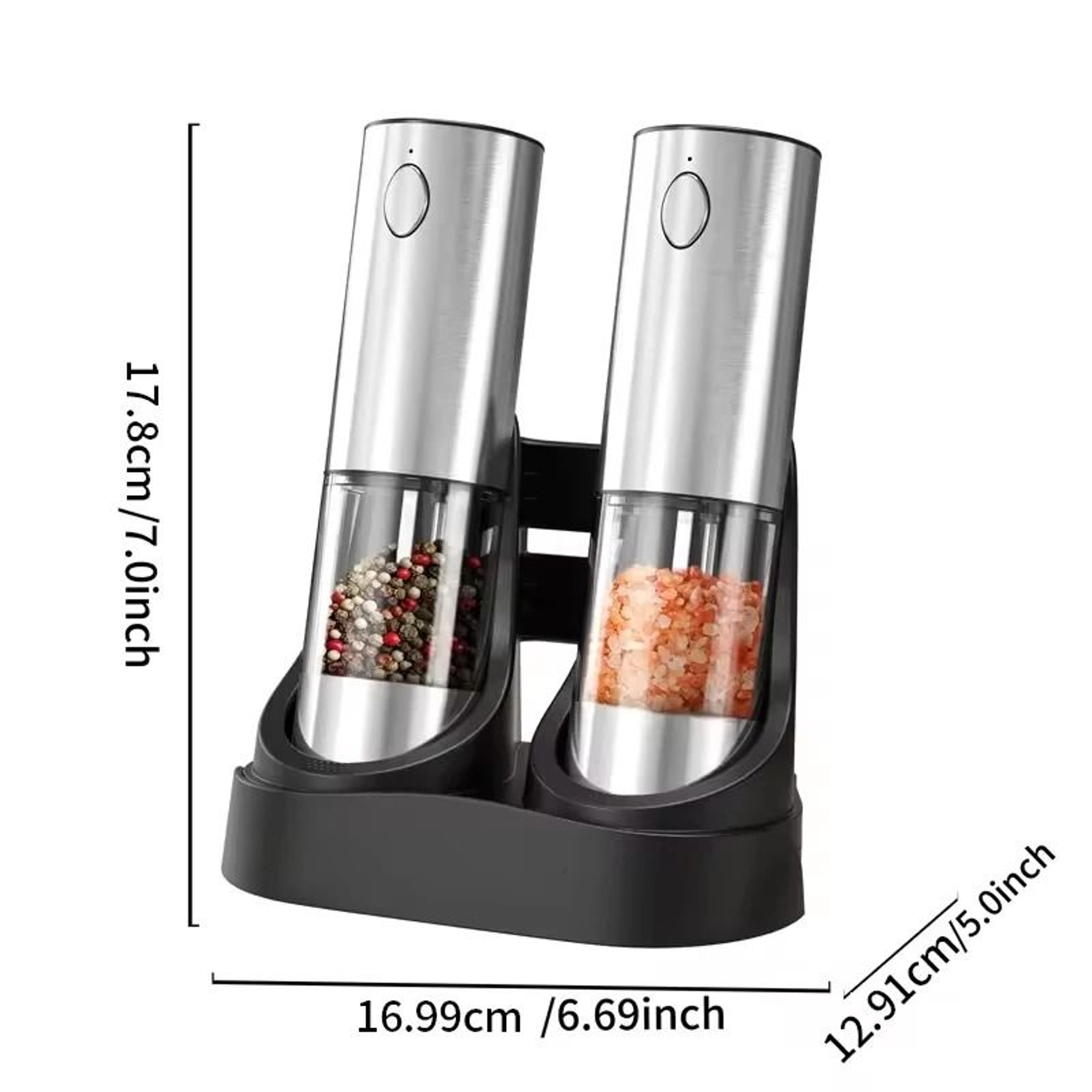 USB Rechargeable Electric Salt And Pepper Grinder Set With Charging Base Adjustable Coarseness Spic 8