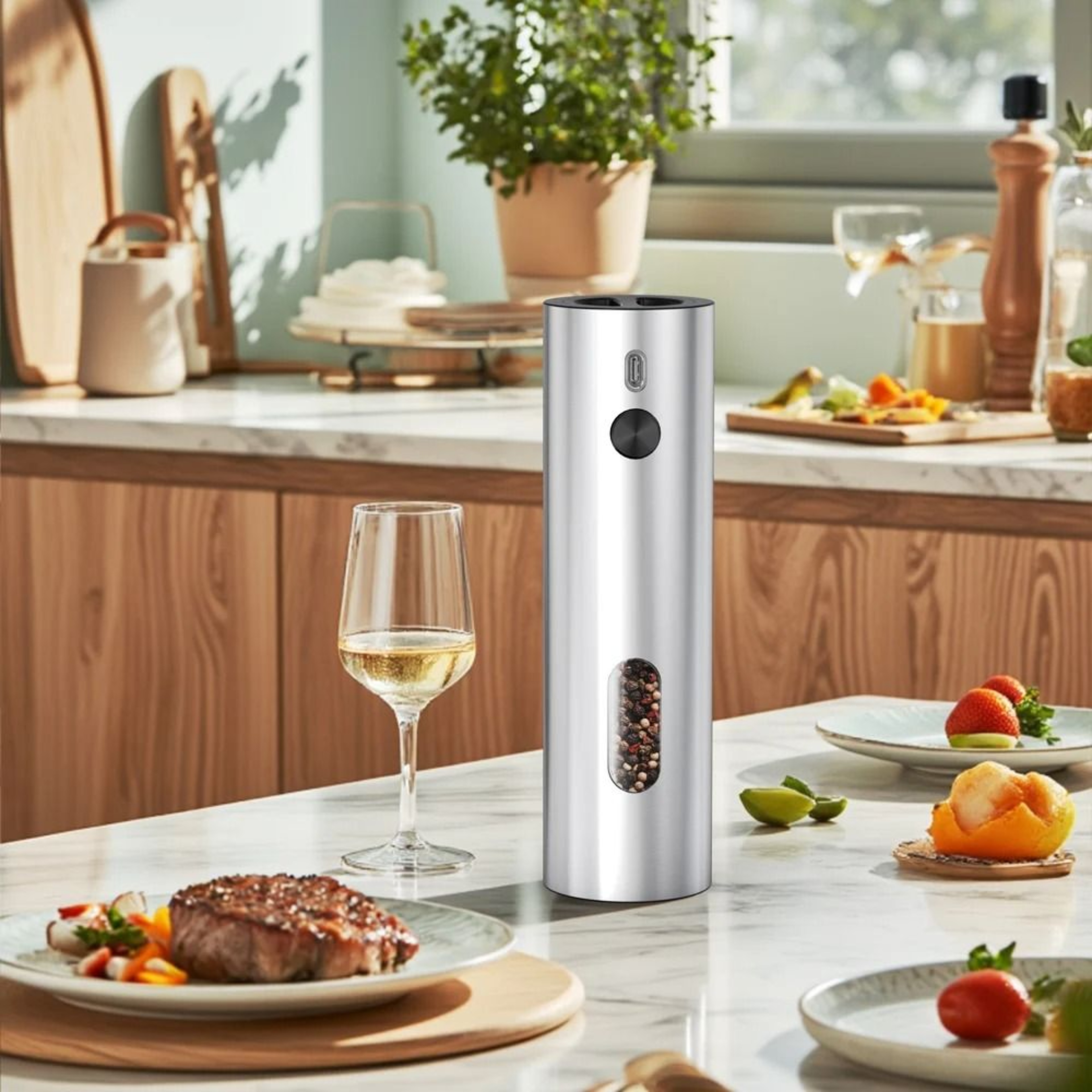 Automatic Electric Salt And Pepper Grinder USB Rechargeable Spice Mill With LED Light 2