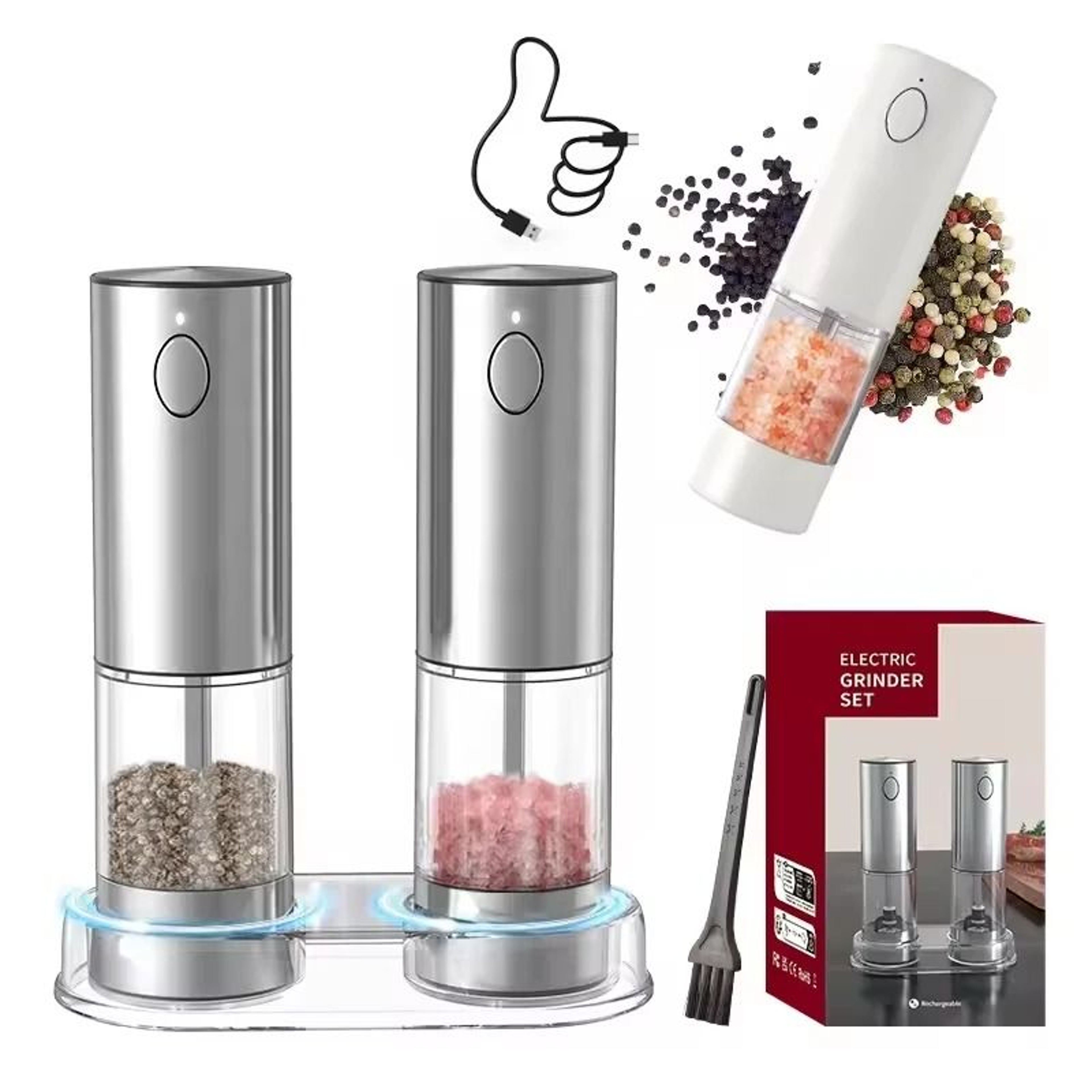 Automatic Electric Pepper Mill USB Rechargeable Salt And Spice Grinder With LED Light 1