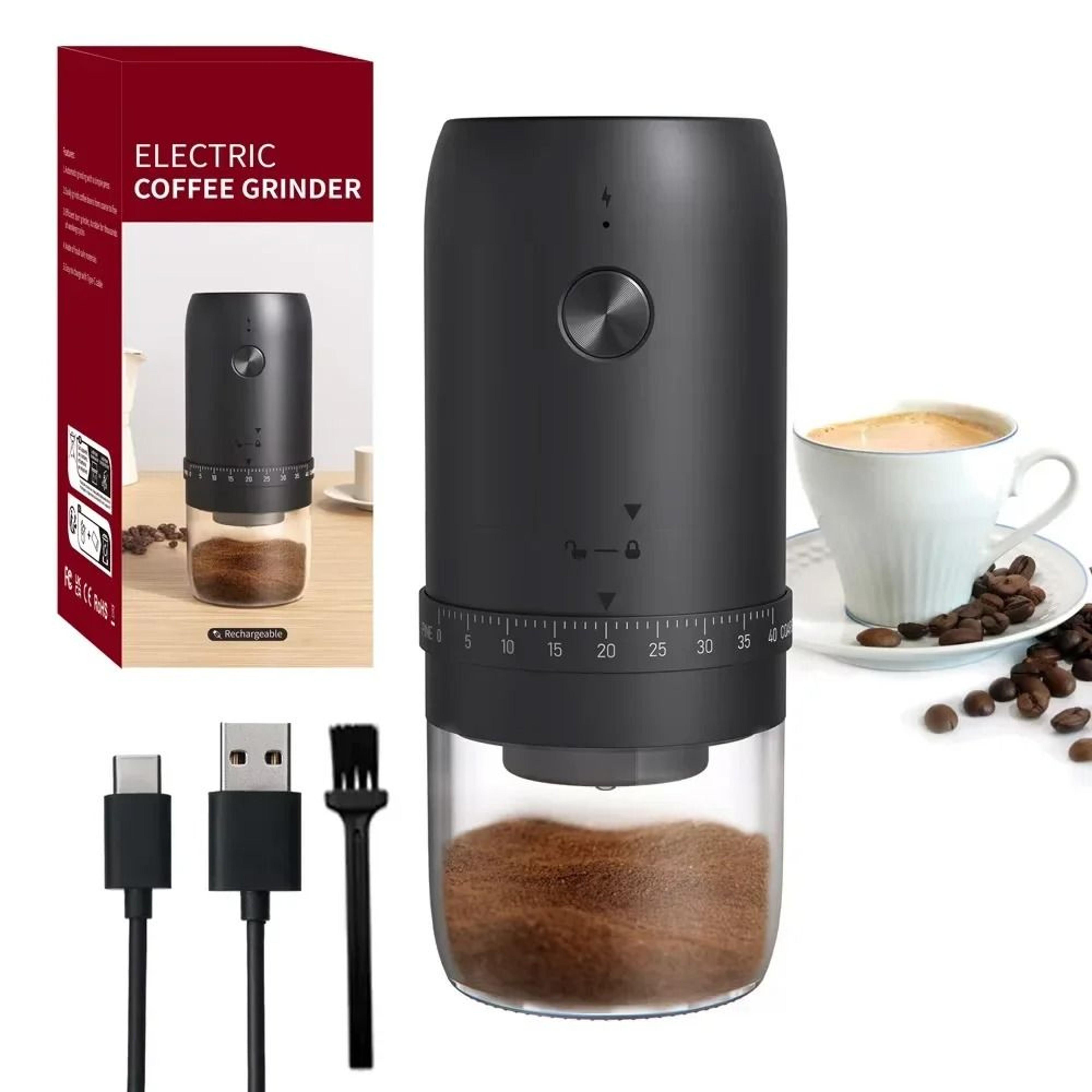Cordless Electric Coffee Bean Grinder 40 Speed Precision Conical Burr Machine 6
