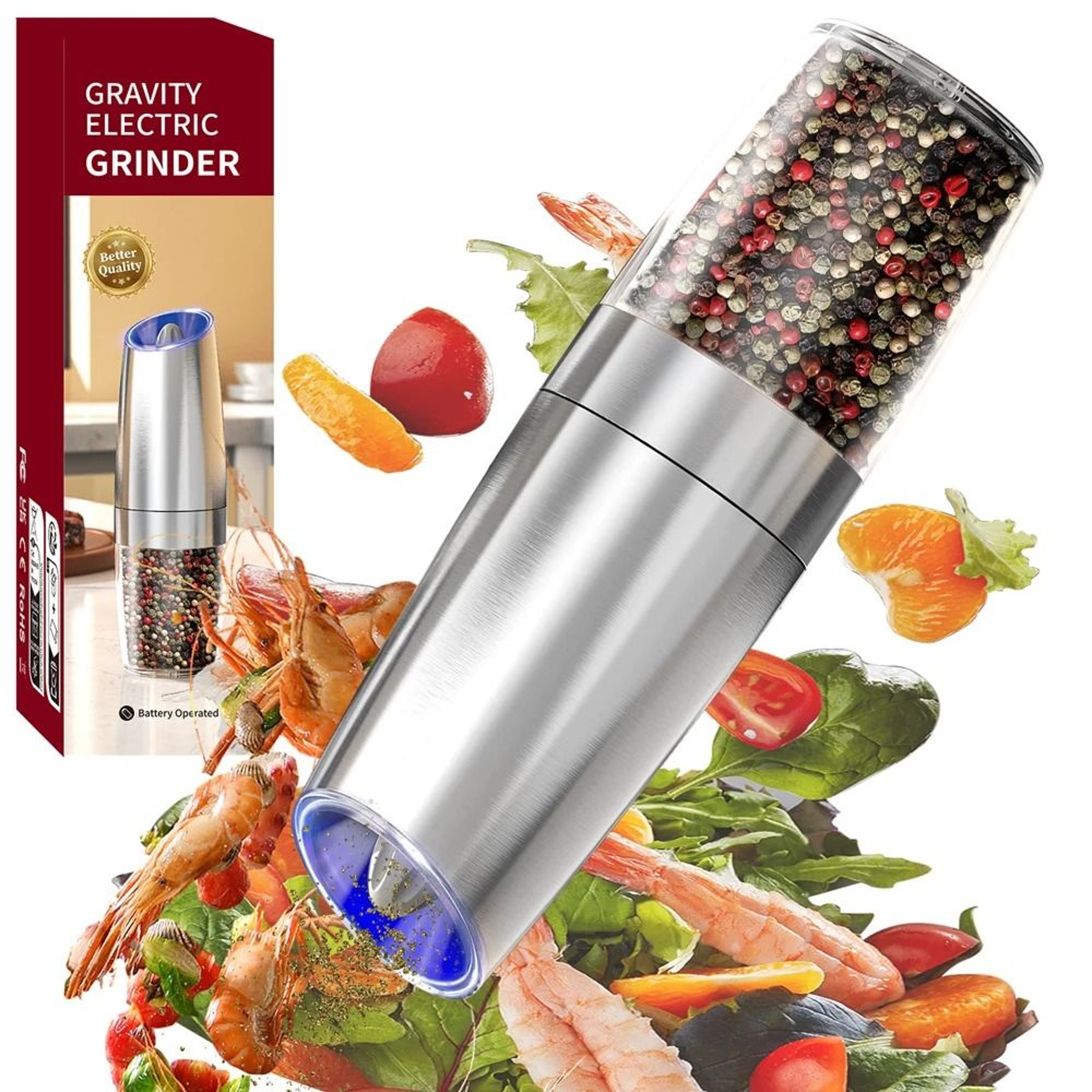 Automatic Electric Salt And Pepper Grinder Set With LED Light  Adjustable Coarseness 6