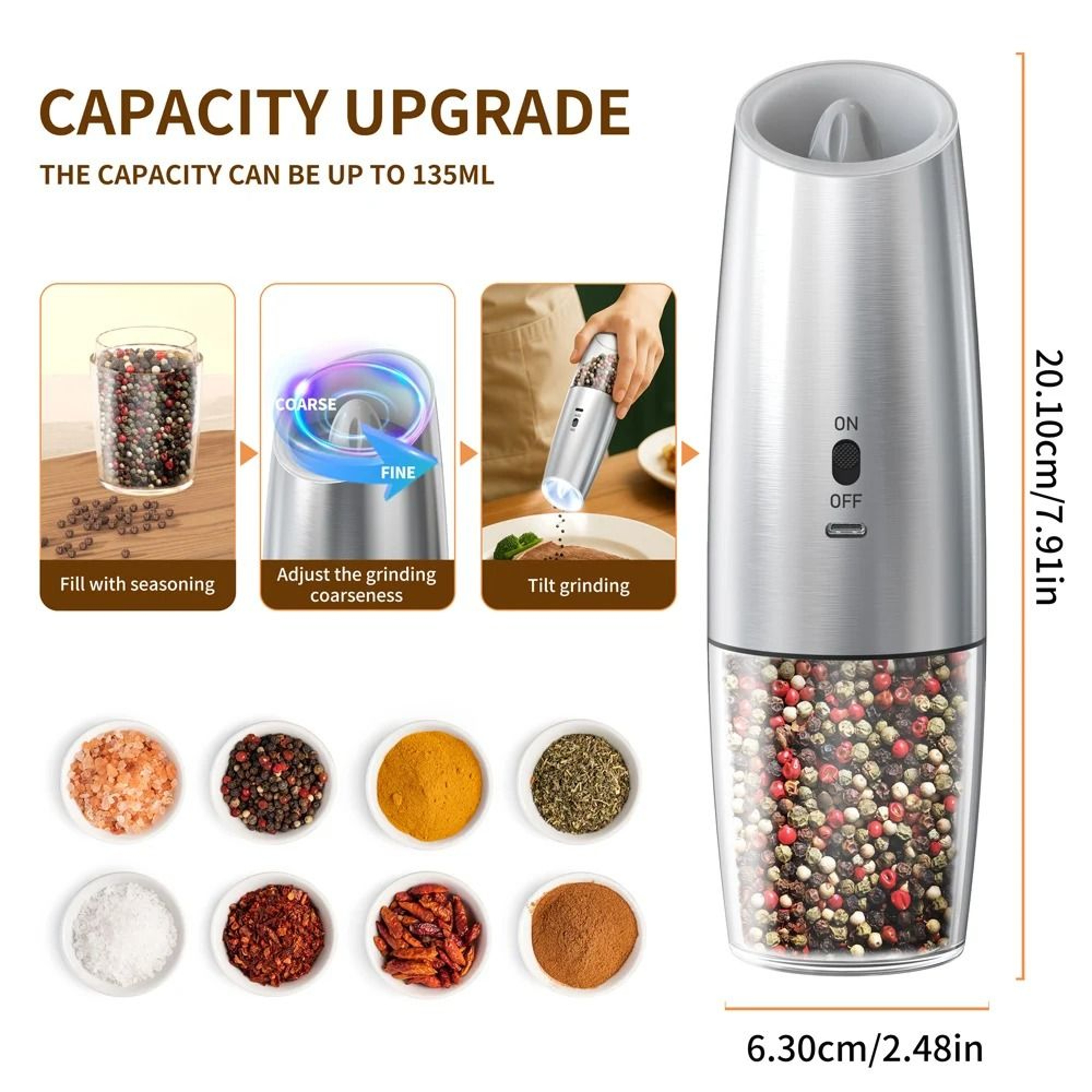 Automatic Electric Salt and Pepper Grinder Set with LED Light and Adjustable Coarseness – view 1