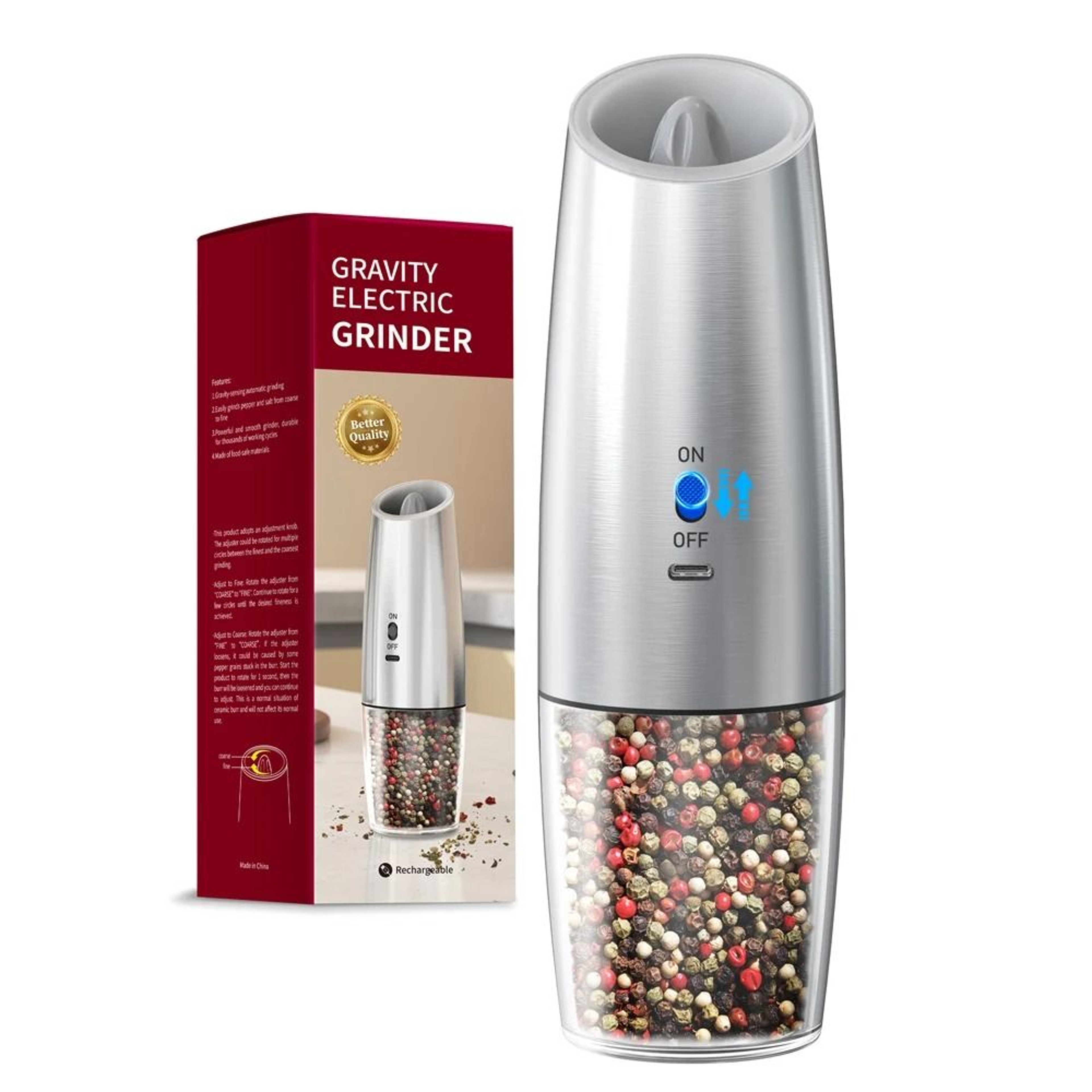 Automatic Electric Salt And Pepper Grinder Set With LED Light And Adjustable Coarseness 2