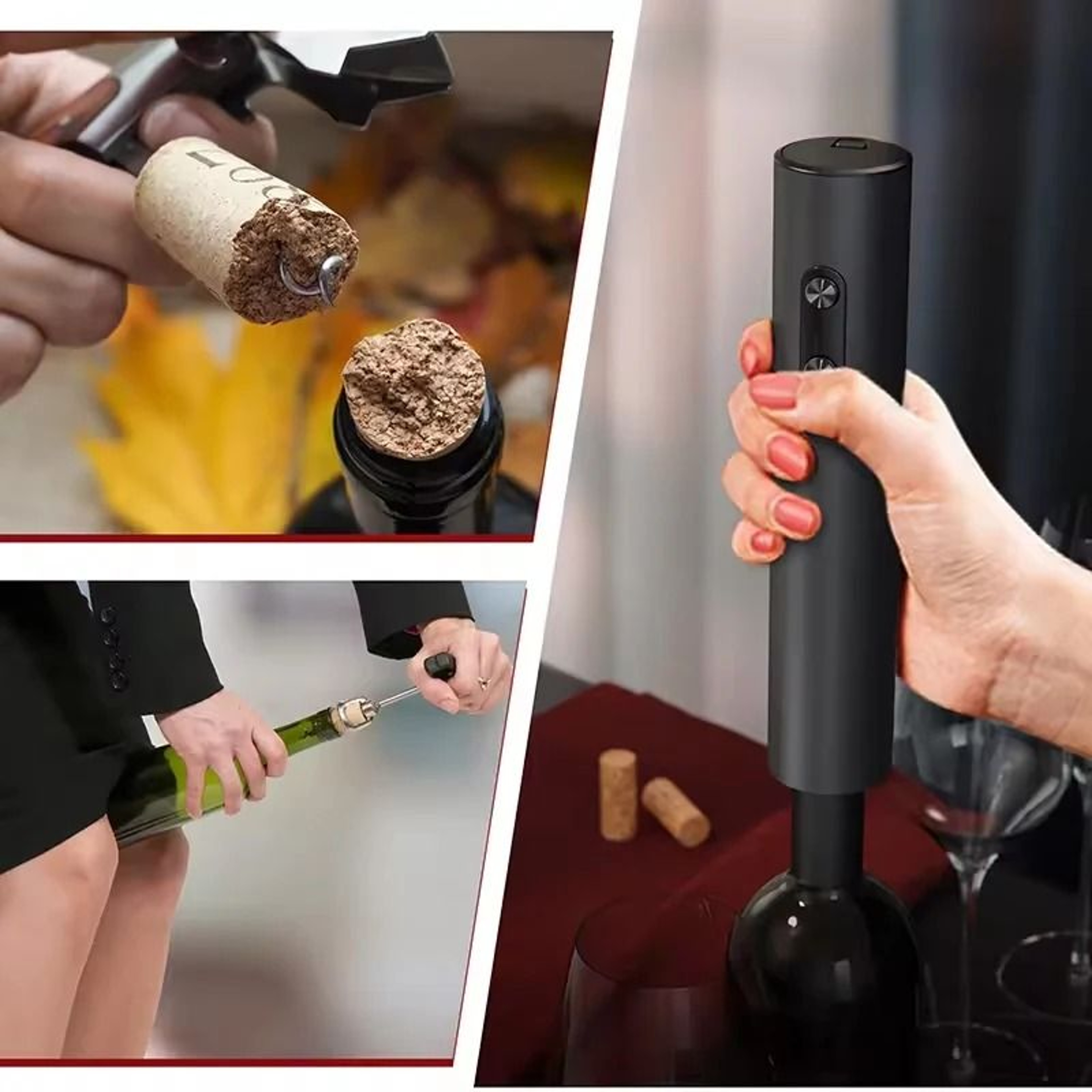 Electric Automatic Wine Opener Set With Foil Cutter Aerator Pourer And Vacuum Stopper 1