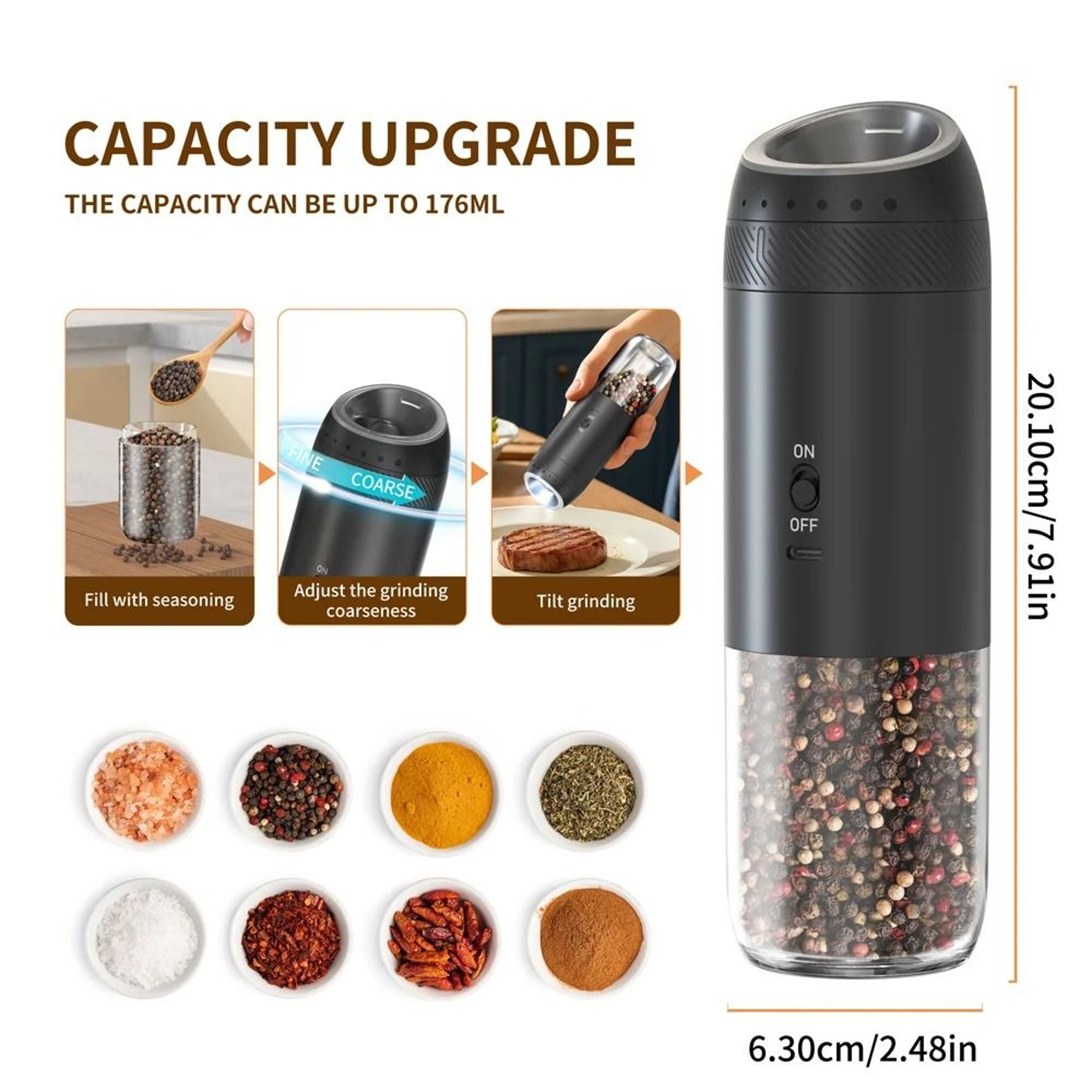 Battery Operated One Touch Spice Mill Set With Integrated LED Light And Ceramic Rotor 5