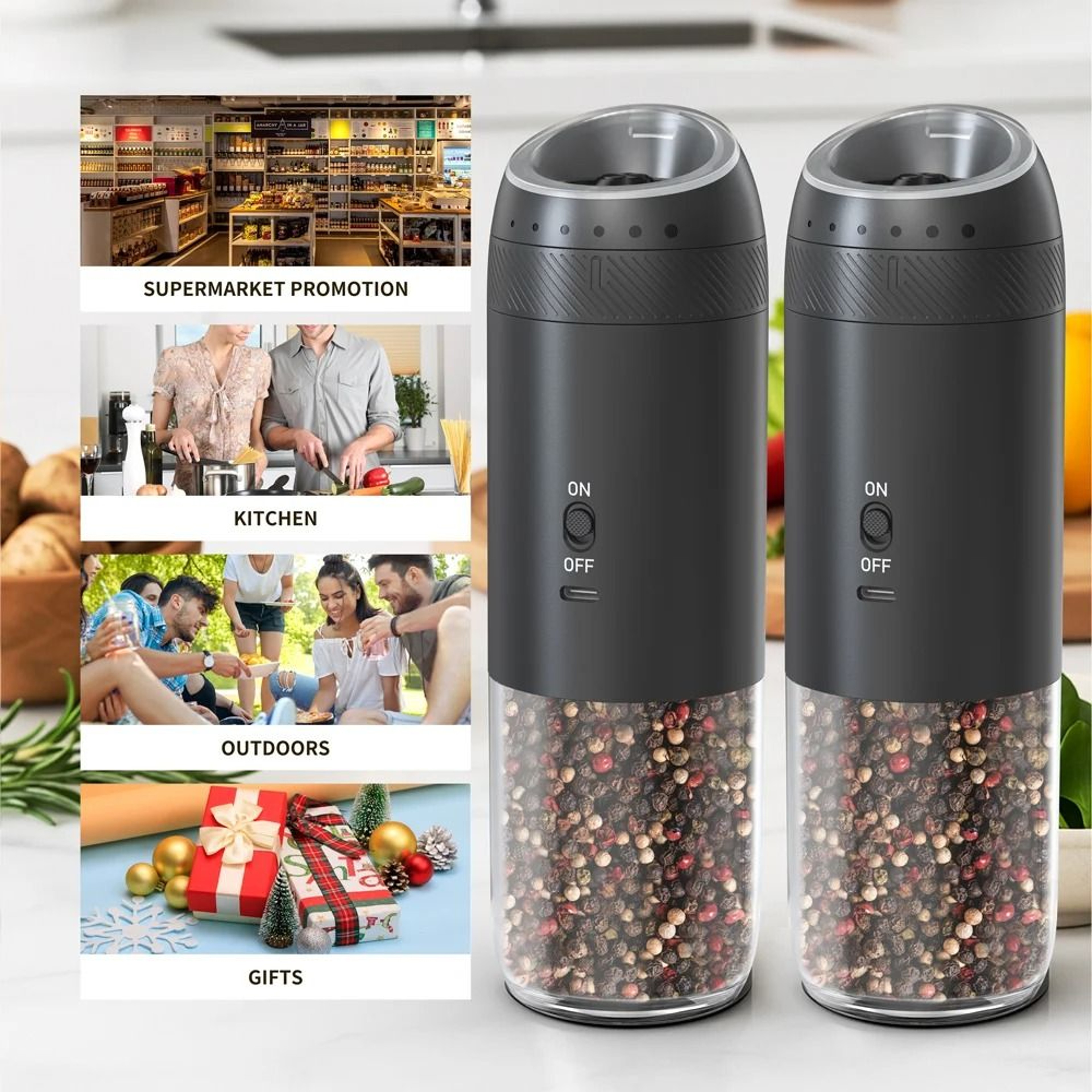 Cordless Single Touch Spice Mill Set With LED Light And Adjustable Coarseness 0