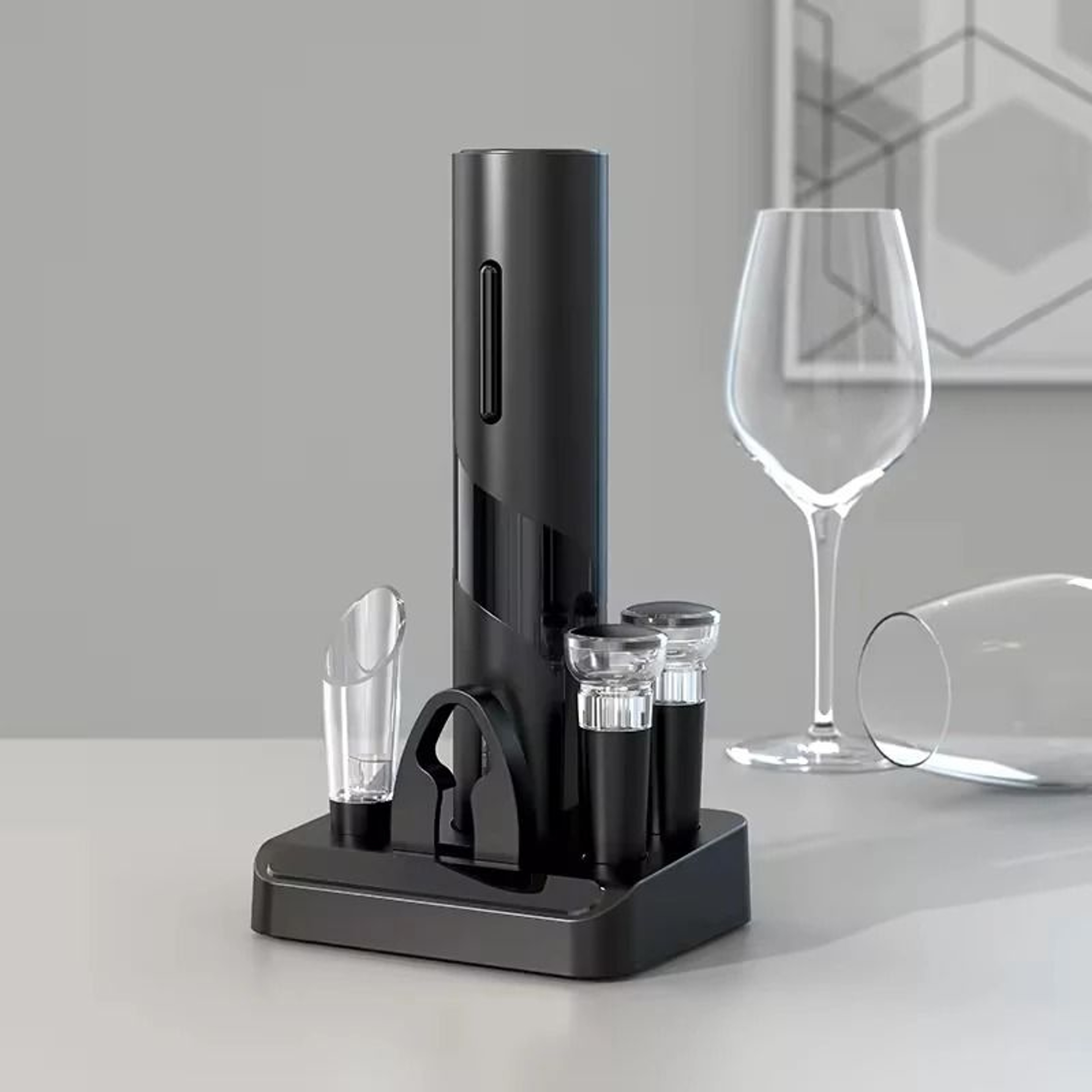 Multifunction Electric Automatic Corkscrew Wine Opener Set With Storage Base 2