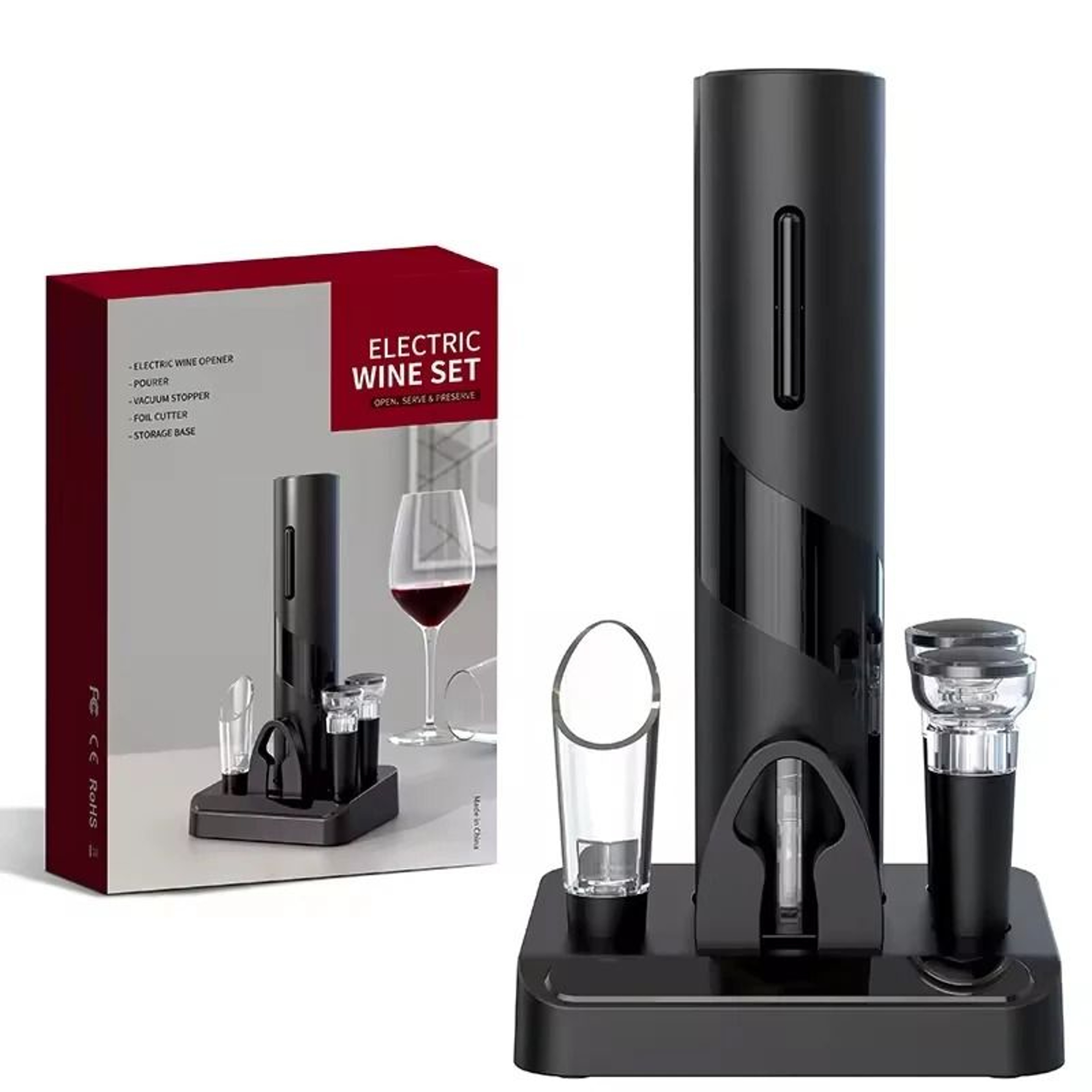 Multifunction Electric Automatic Corkscrew Wine Opener Set With Storage Base 7