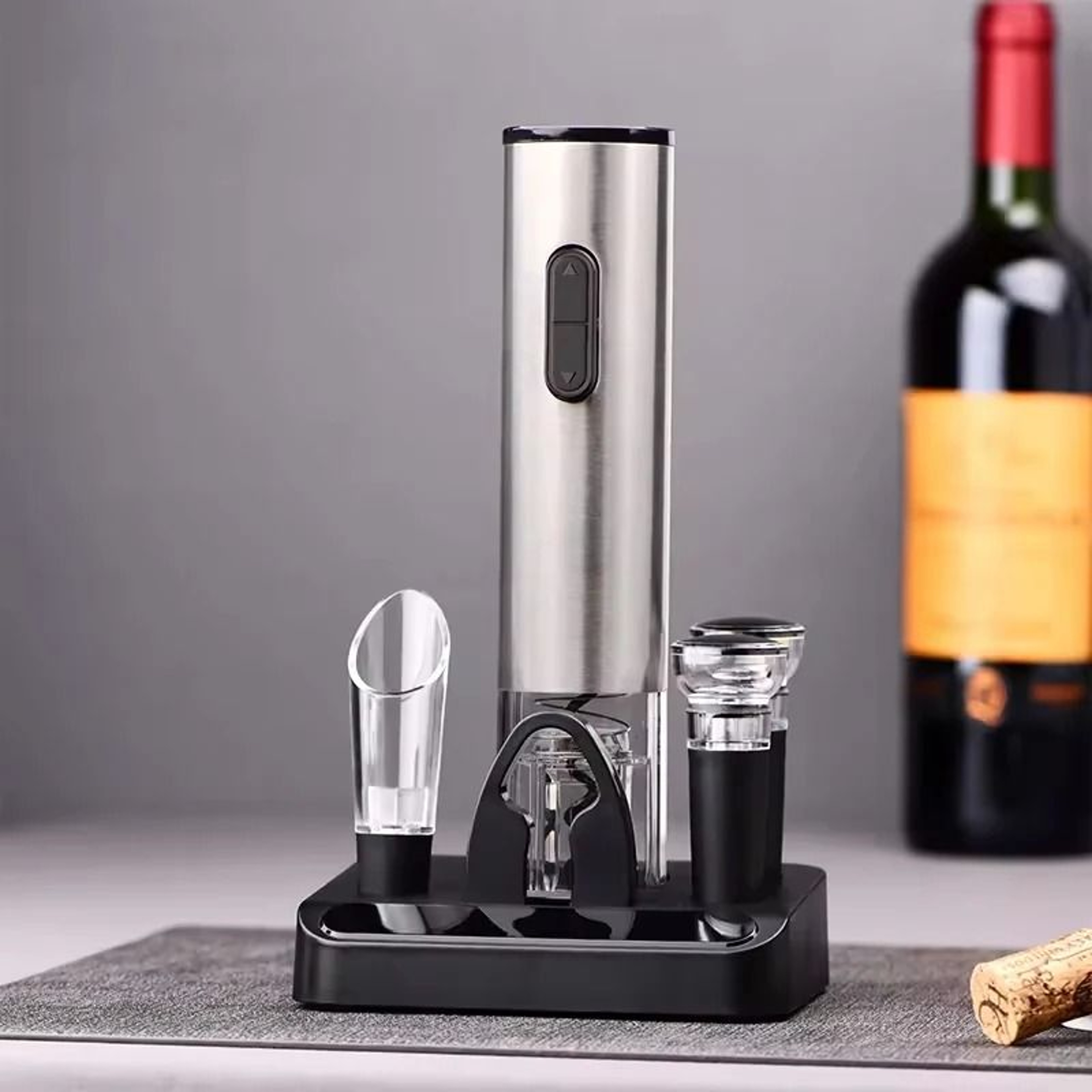 Multifunction Electric Automatic Corkscrew Wine Opener Set With Storage Base 0