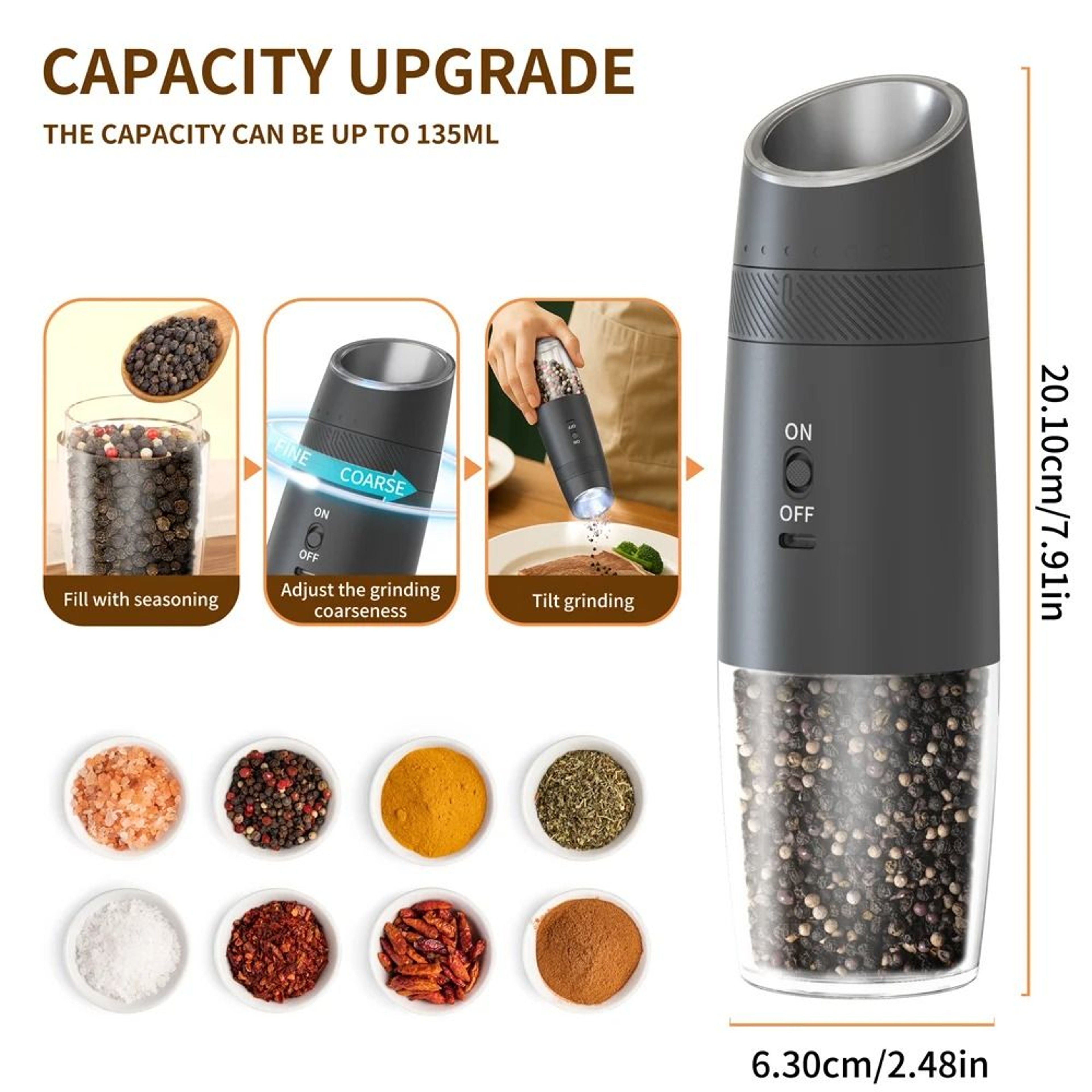 USB Rechargeable Automatic Spice Mill Set With Ceramic Core 6