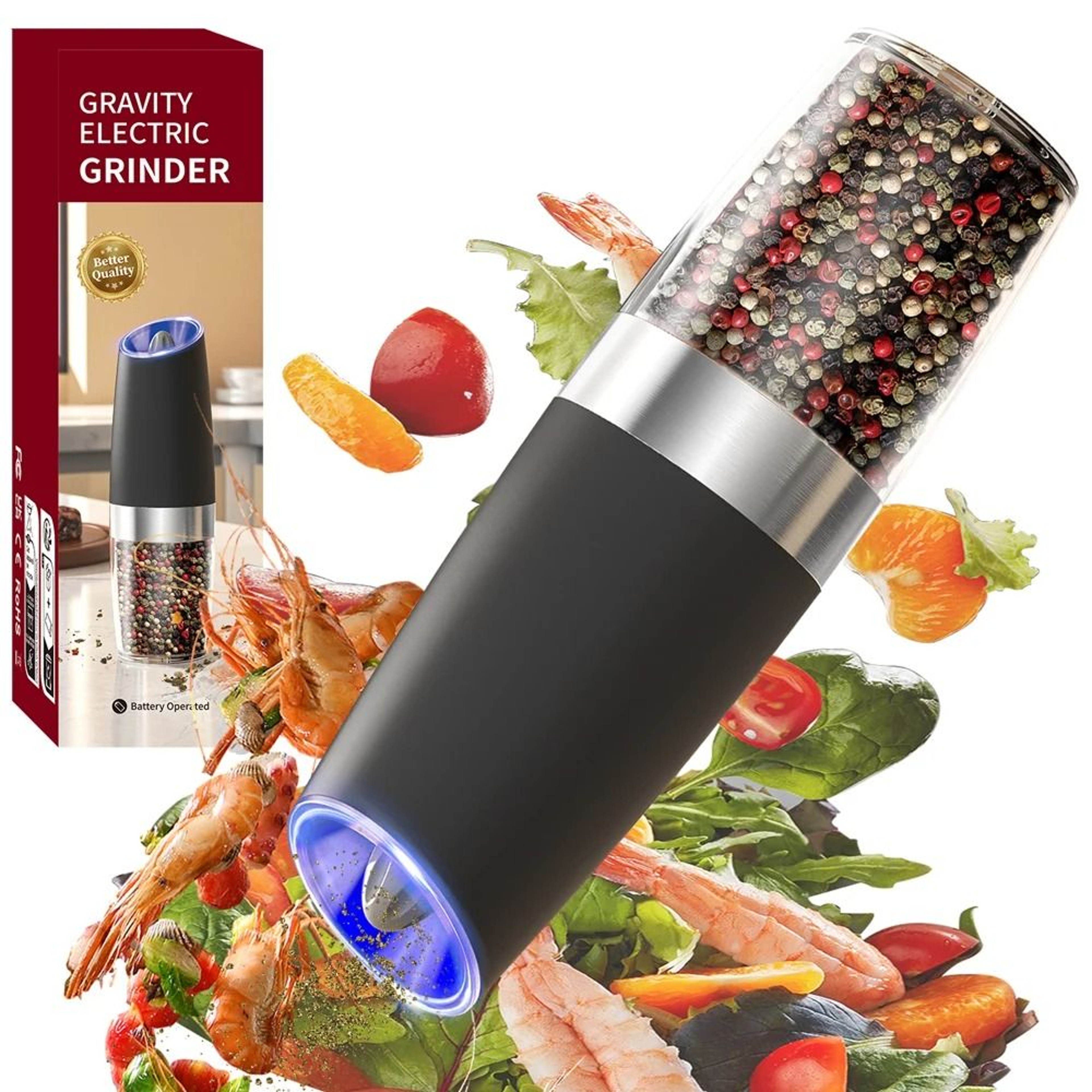 Automatic Gravity Sensing Salt And Pepper Grinder Set With Adjustable Coarseness 0
