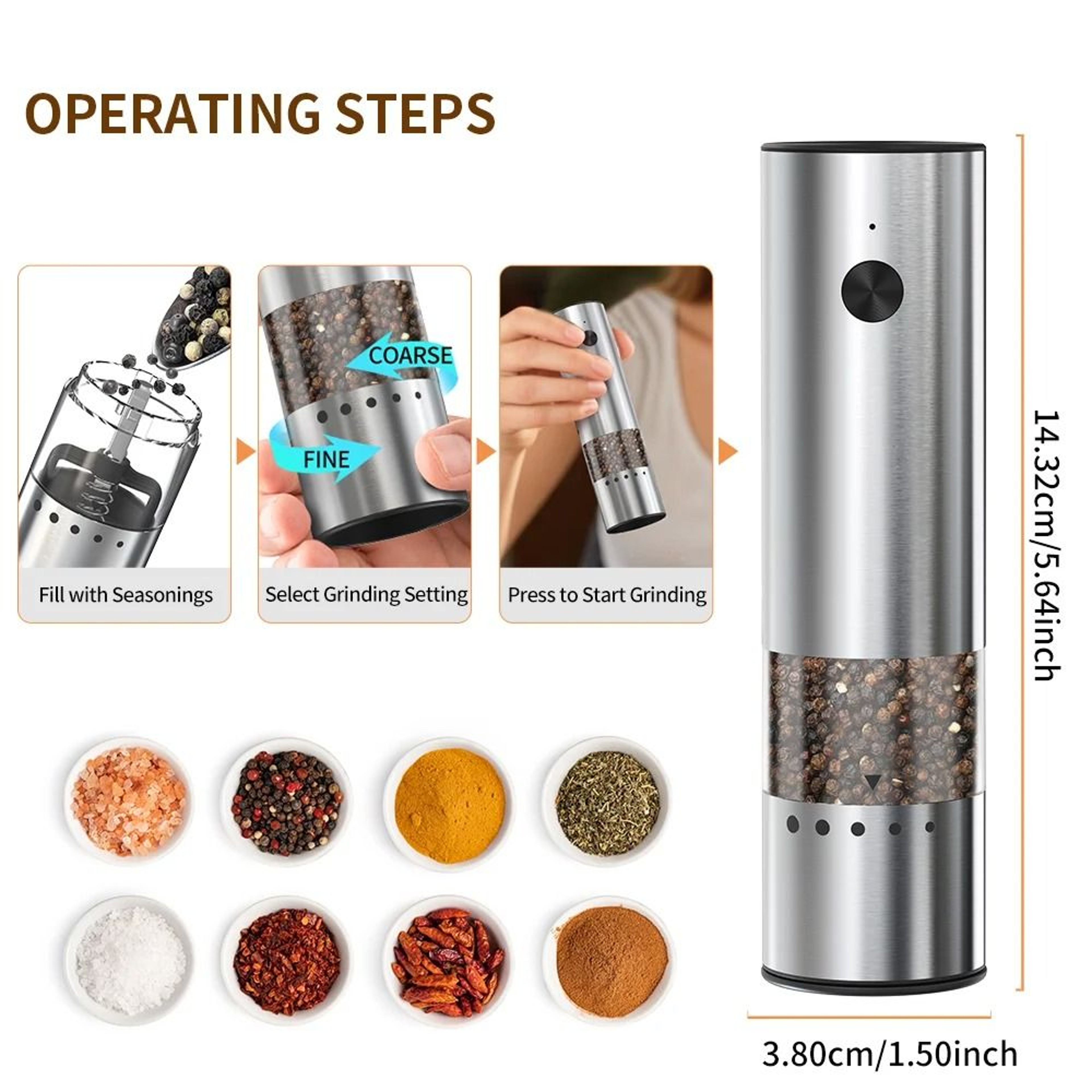 Automatic Mini USB Rechargeable Salt And Pepper Grinder With Adjustable Coarseness 4