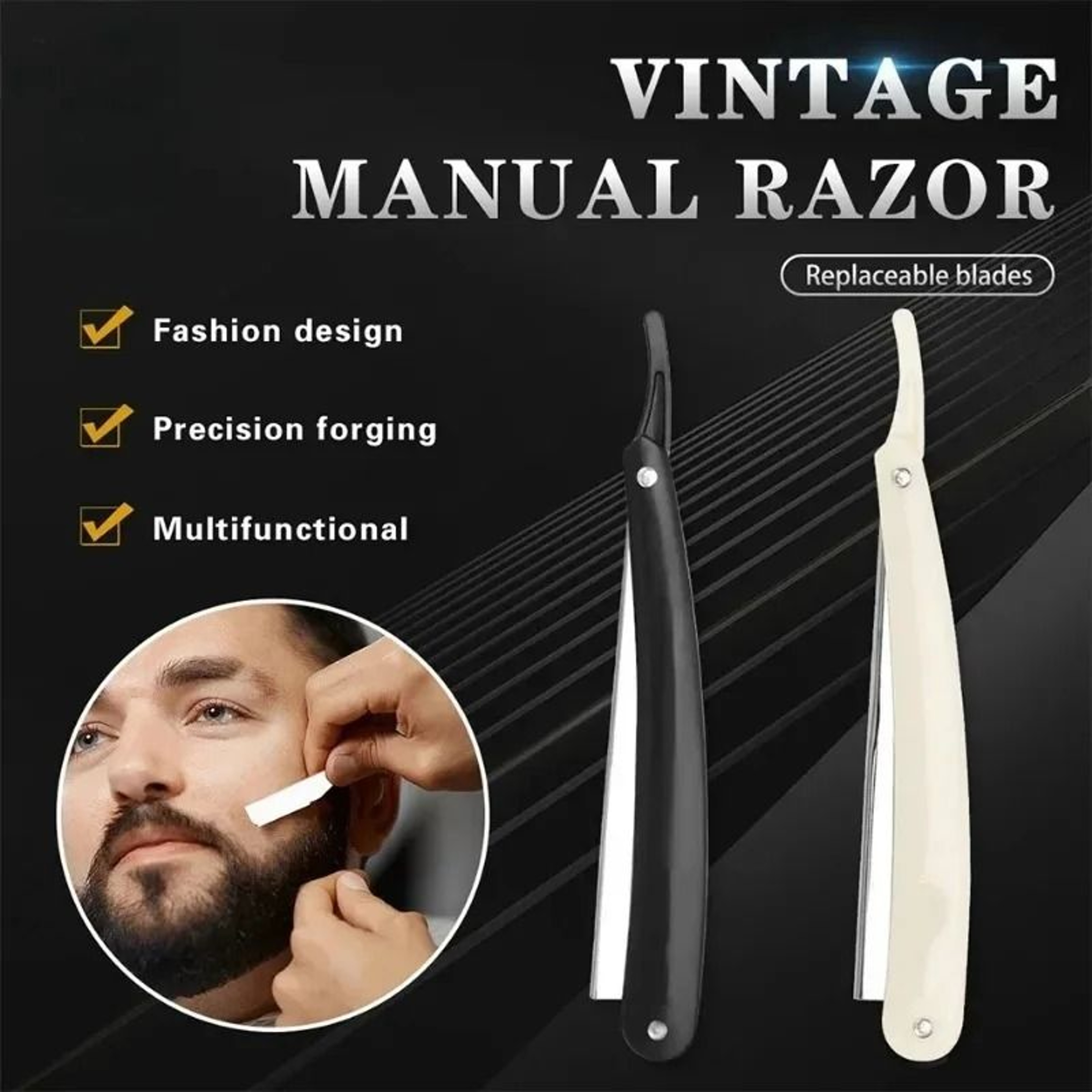 Professional Stainless Steel Folding Barber Razor Set With Replacement Blades 0