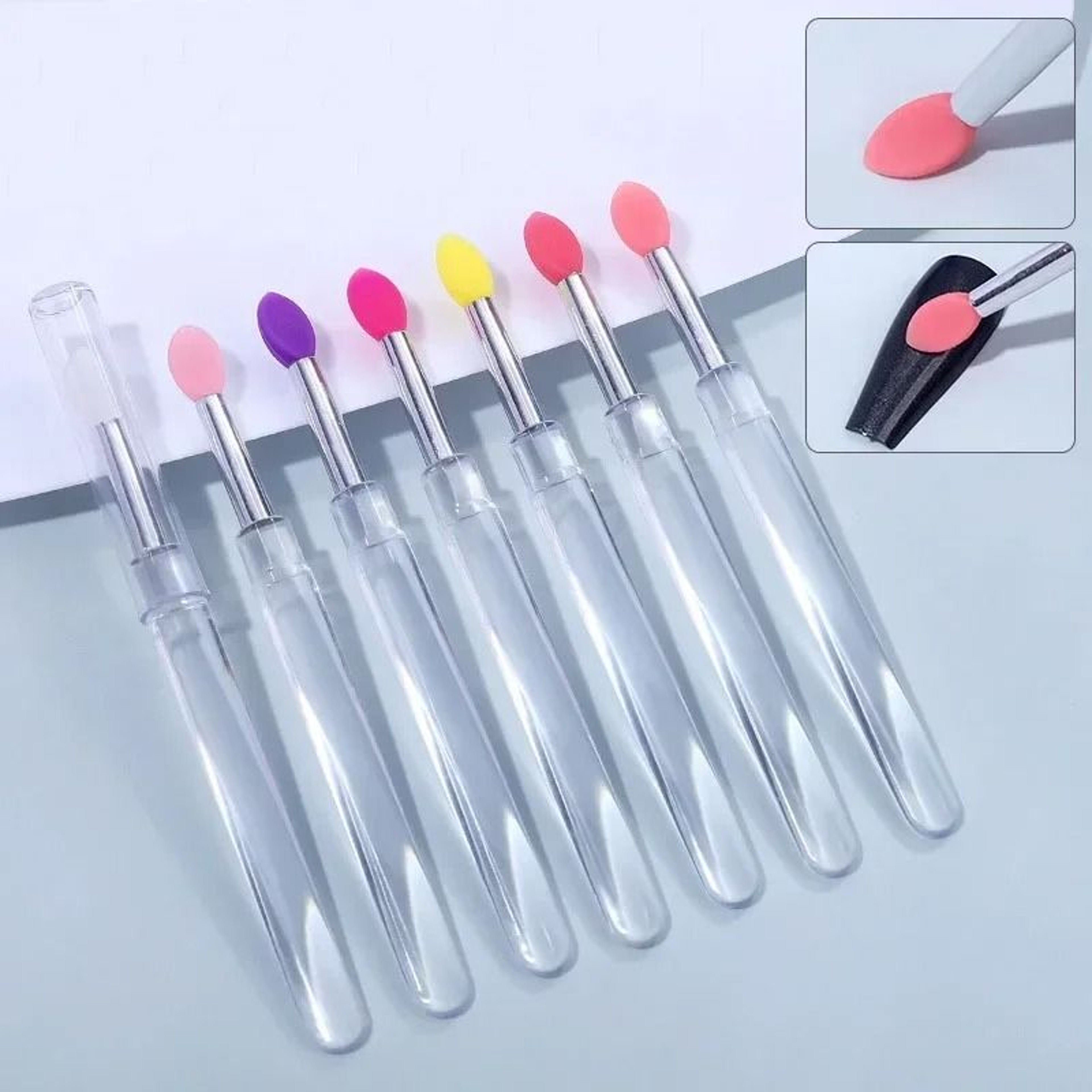 Reusable Soft Silicone Lip Brush Applicator Set With Clear Handles 0