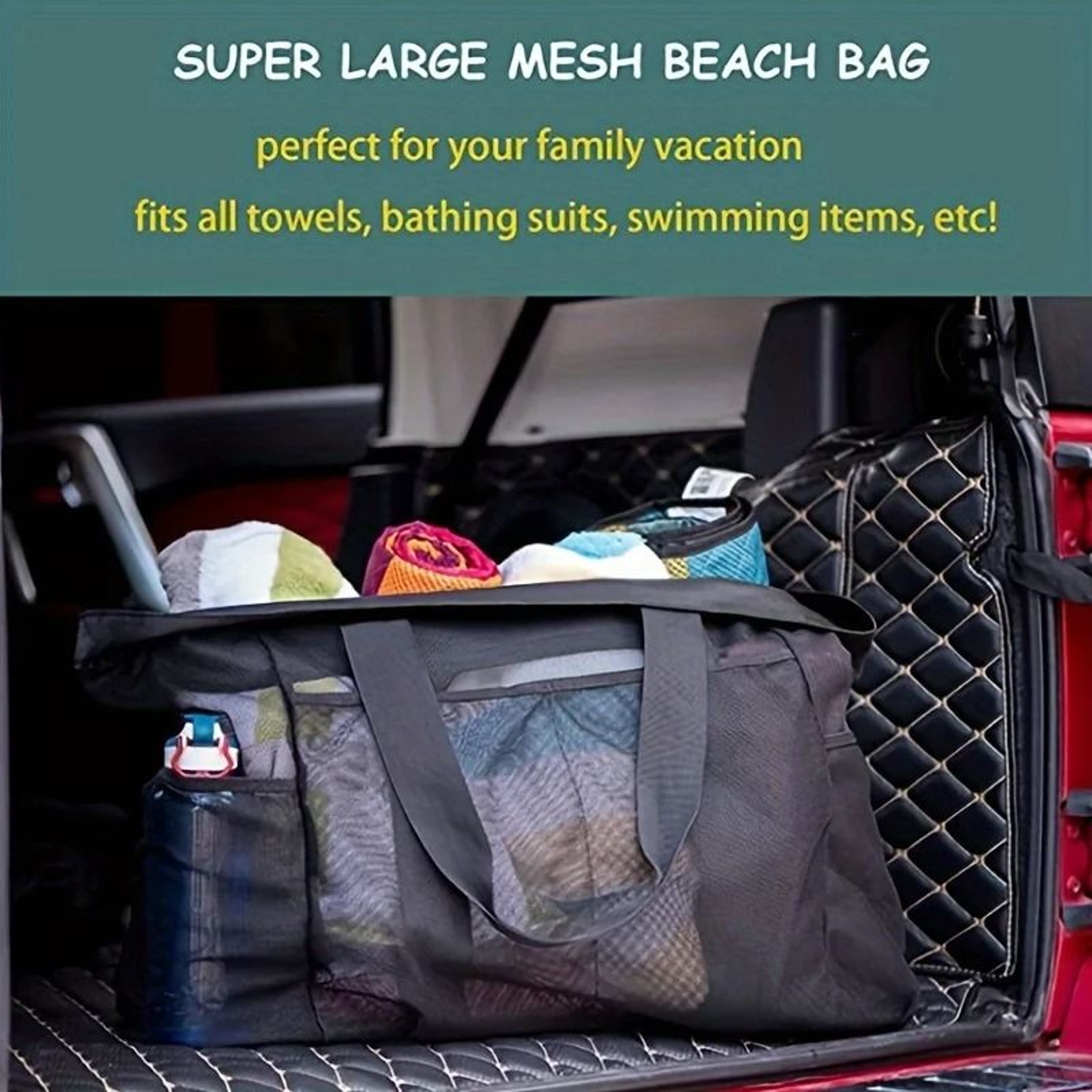 Extra Large Lightweight Waterproof Foldable Beach Tote With Zippered Mesh Pockets 5