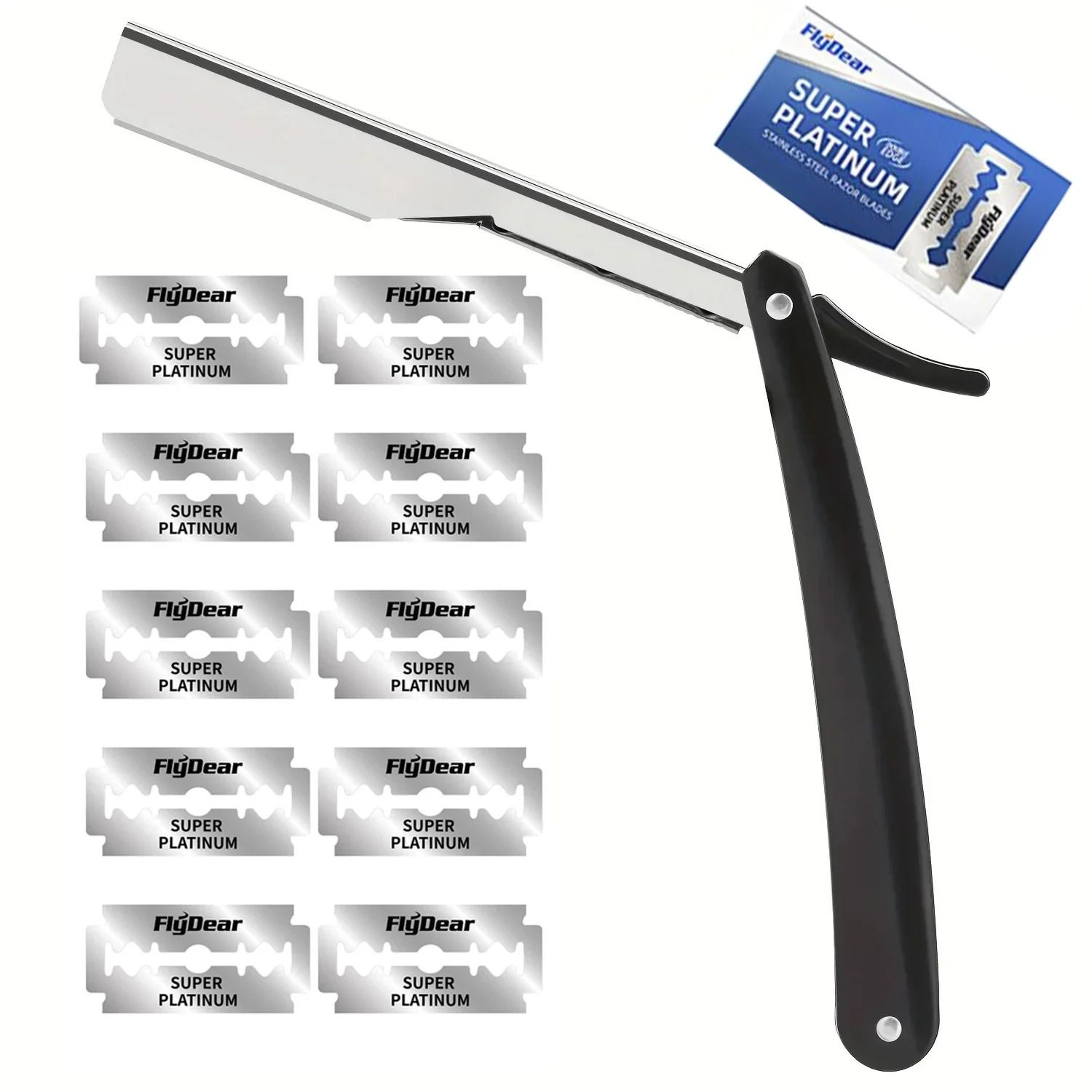 Vintage Manual Folding Barbershop Shaver With 10 Replaceable Blades For Classic Mens Grooming 0