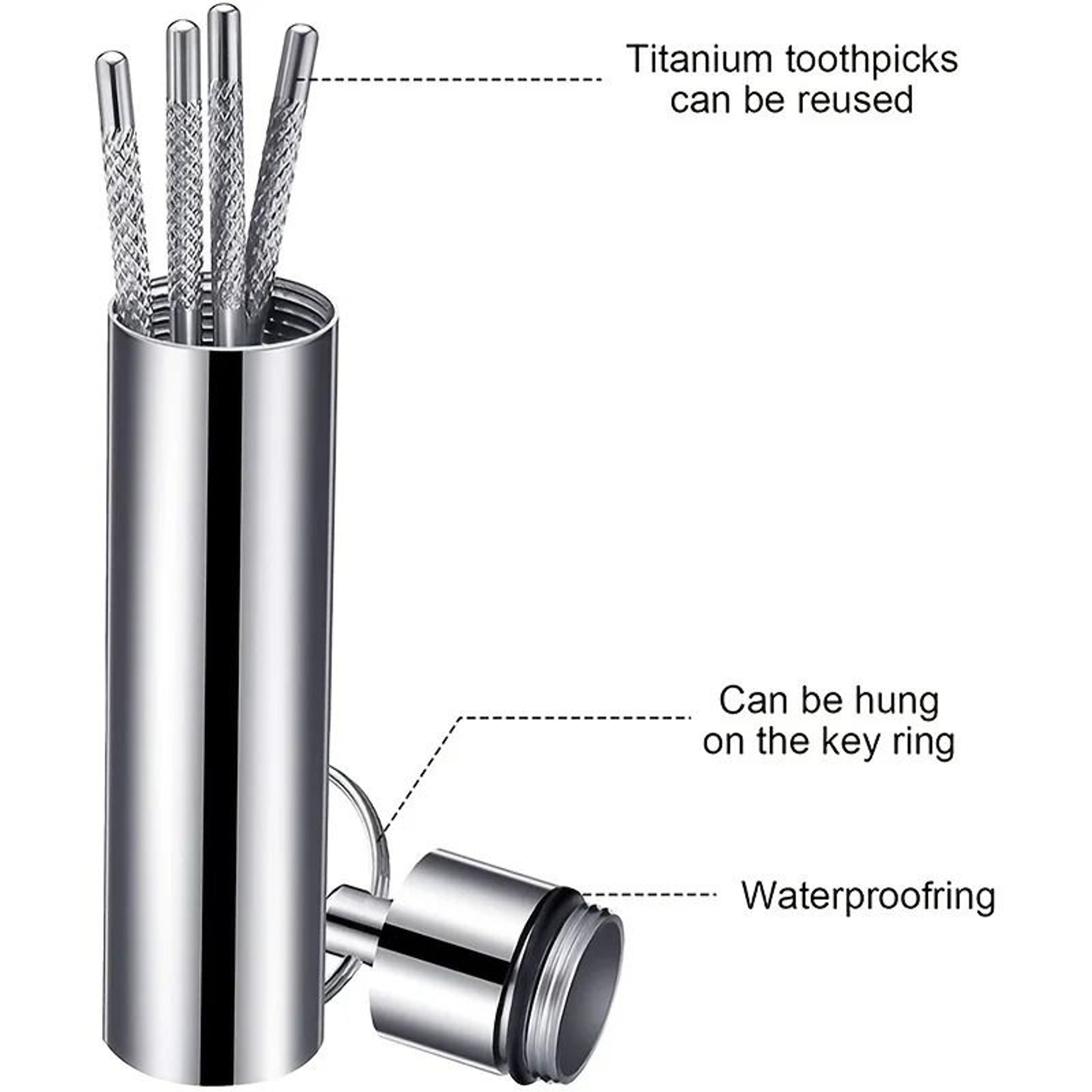 Stainless Steel Pocket Toothpick Set With Portable Keychain Case And Reusable Metal Floss Picks 3
