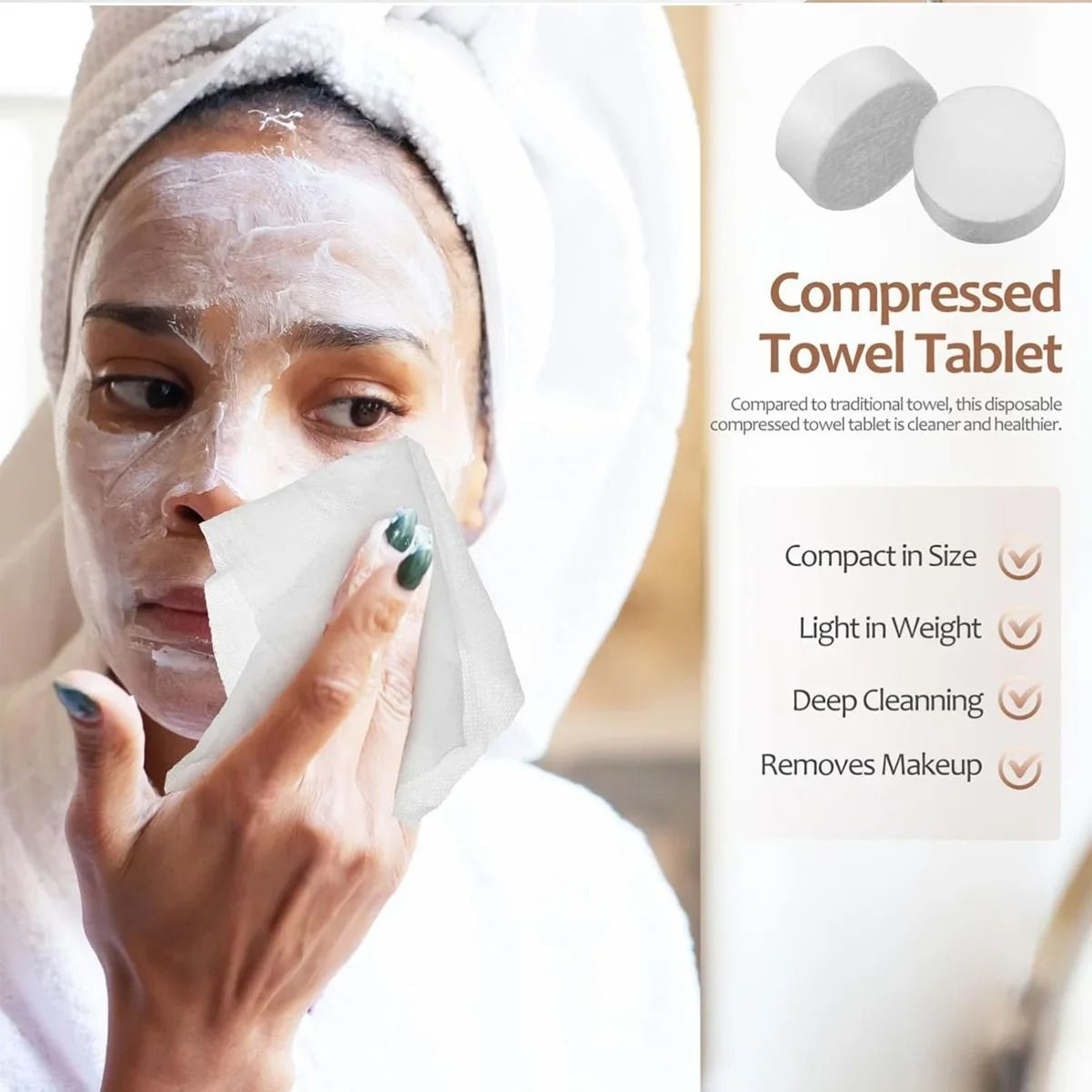10 To 100 Piece Disposable Mini Compressed Towel Tablets For Outdoor Travel And Facial Care 4
