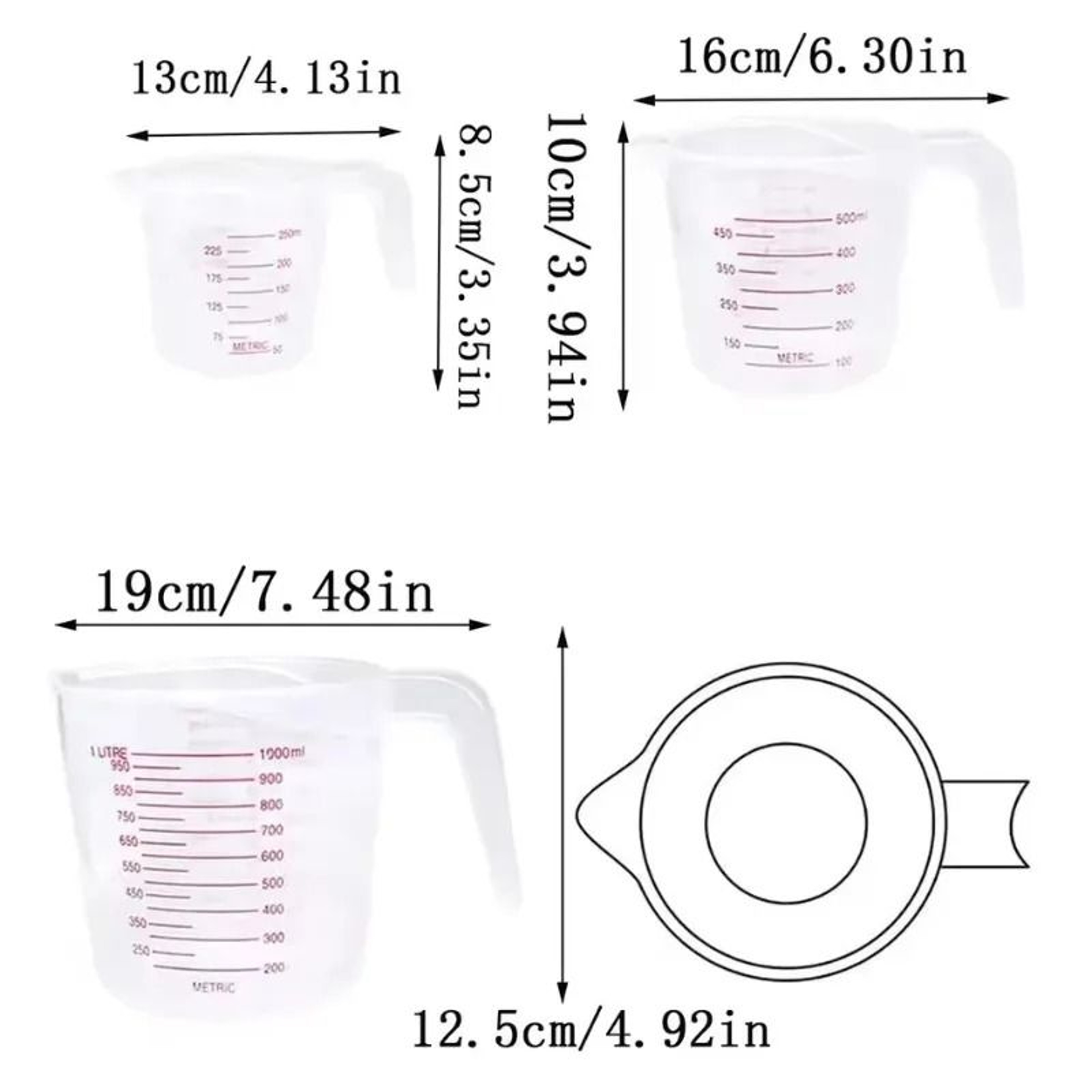 Clear Plastic Measuring Jug Set  Graduated Liquid Measuring Beaker Cup With Volume Scale 5