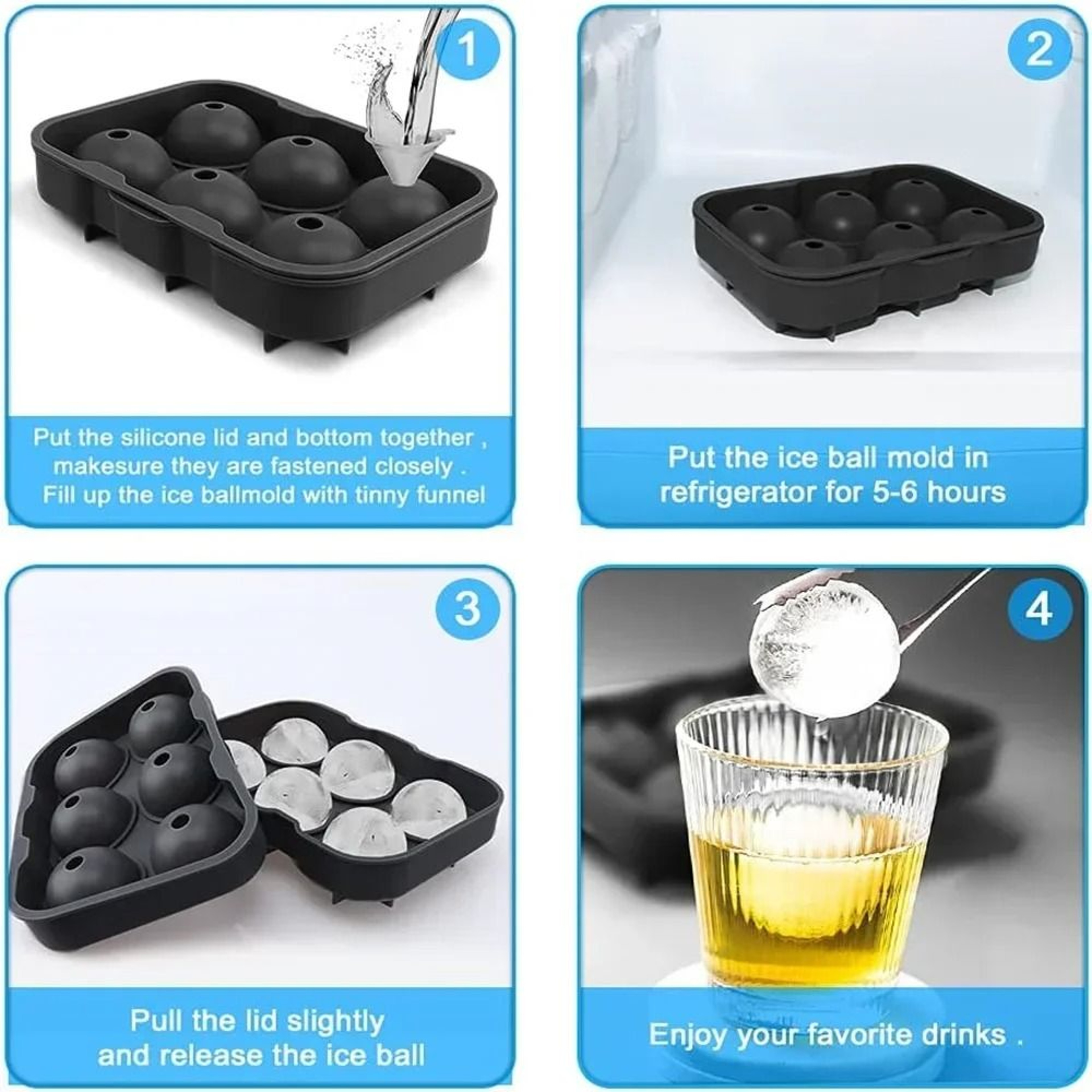 Silicone Ice Ball Maker For Large 3D Round Sphere Shapes For Whiskey And Cocktail Freezer Trays 2