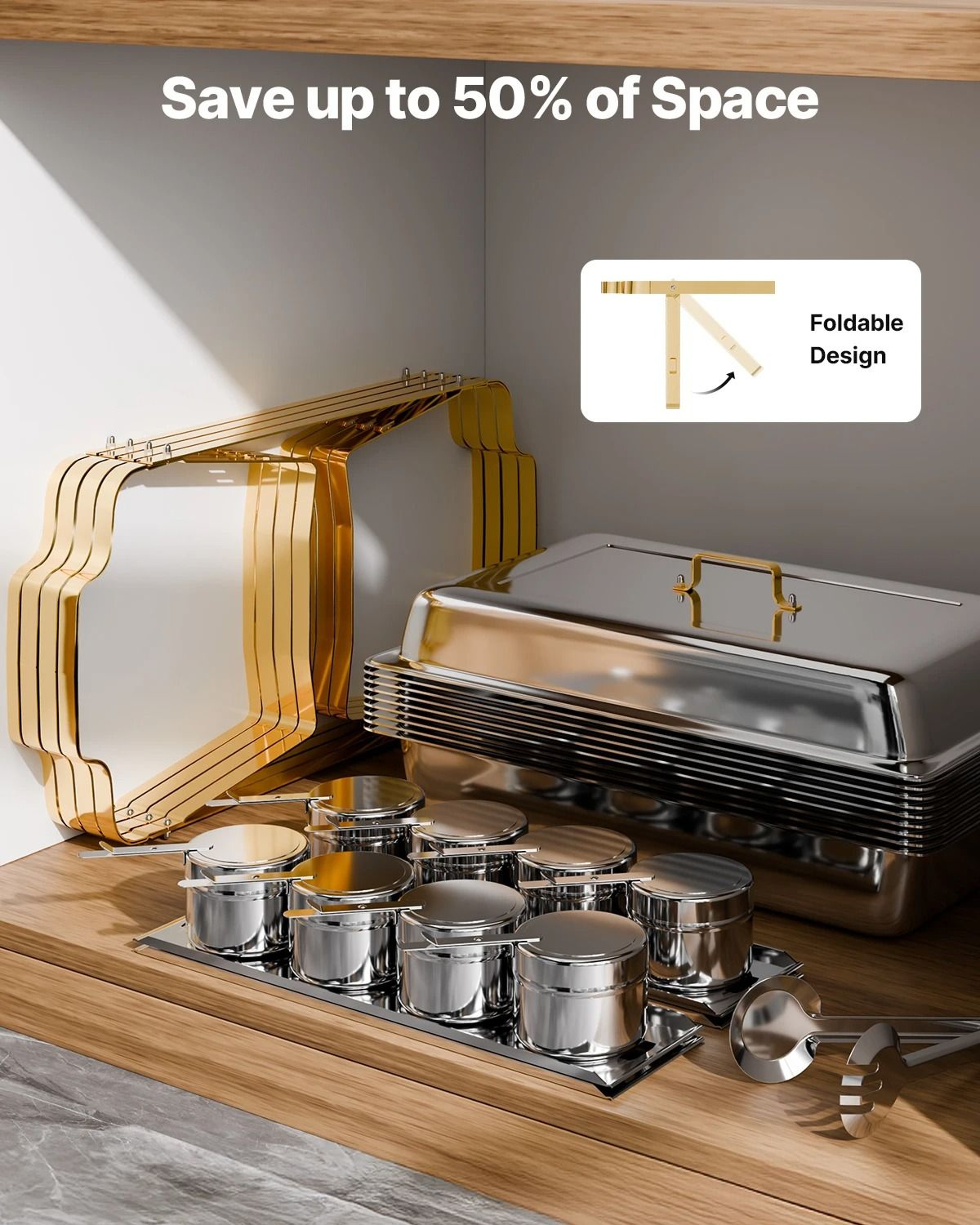8 Qt 4 Pack Stainless Steel Chafing Dish Buffet Set With Full And Half Size Food Pans 5