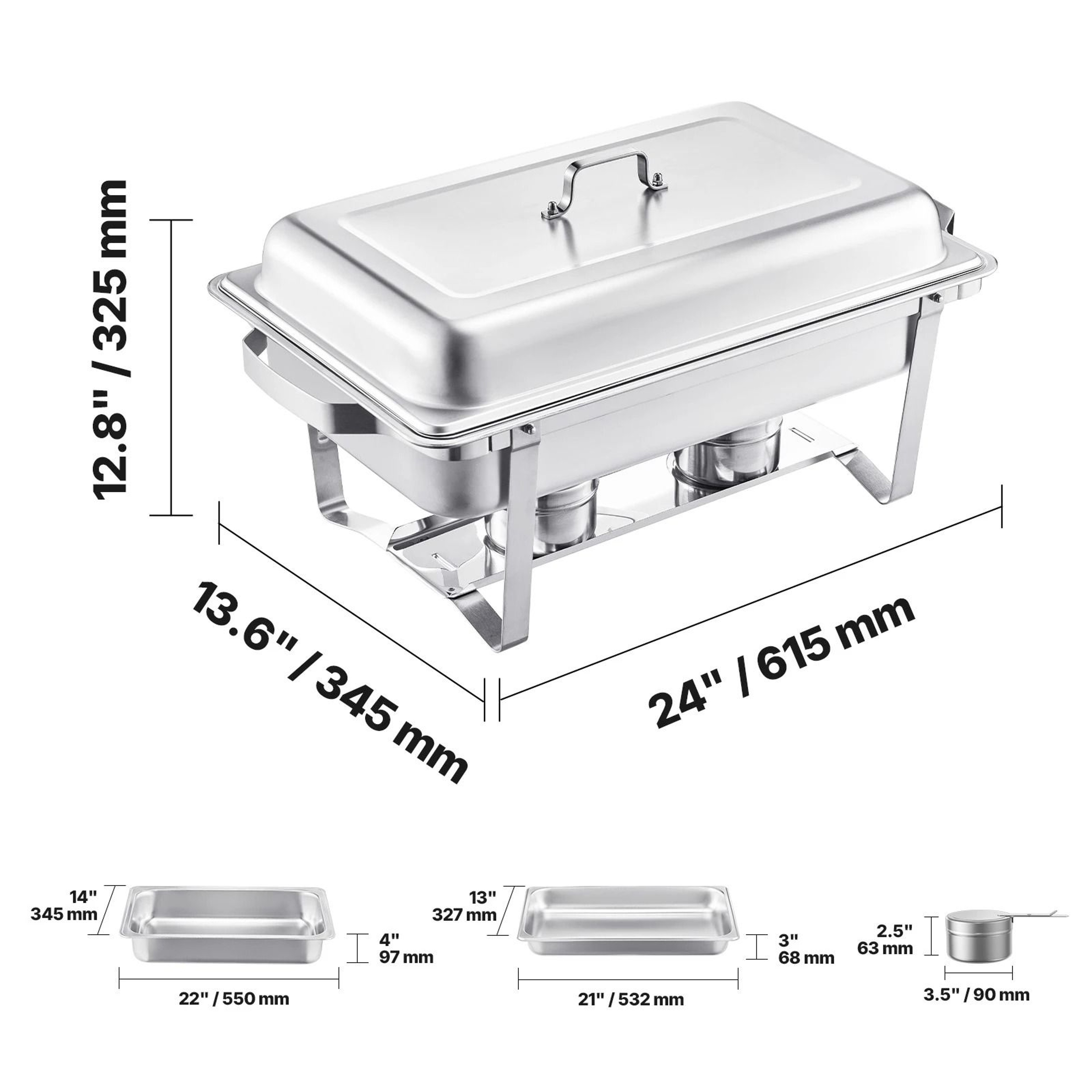 8 Qt 4 Pack Stainless Steel Chafing Dish Buffet Set with Full and Half Size Food Pans – view 9