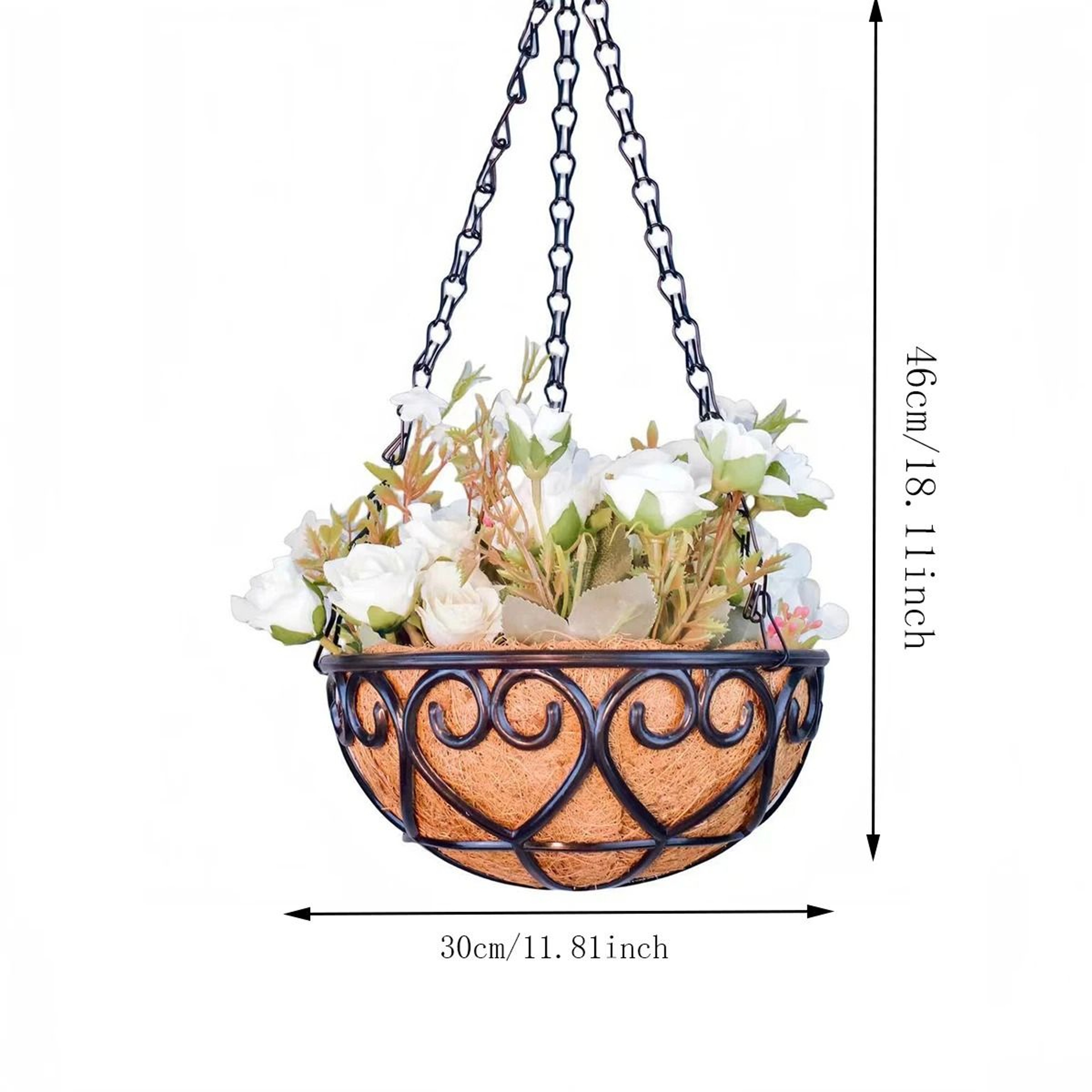 Coconut Coir Brown Round Iron Chain Hanging Basket Planter For Plants And Flowers 7