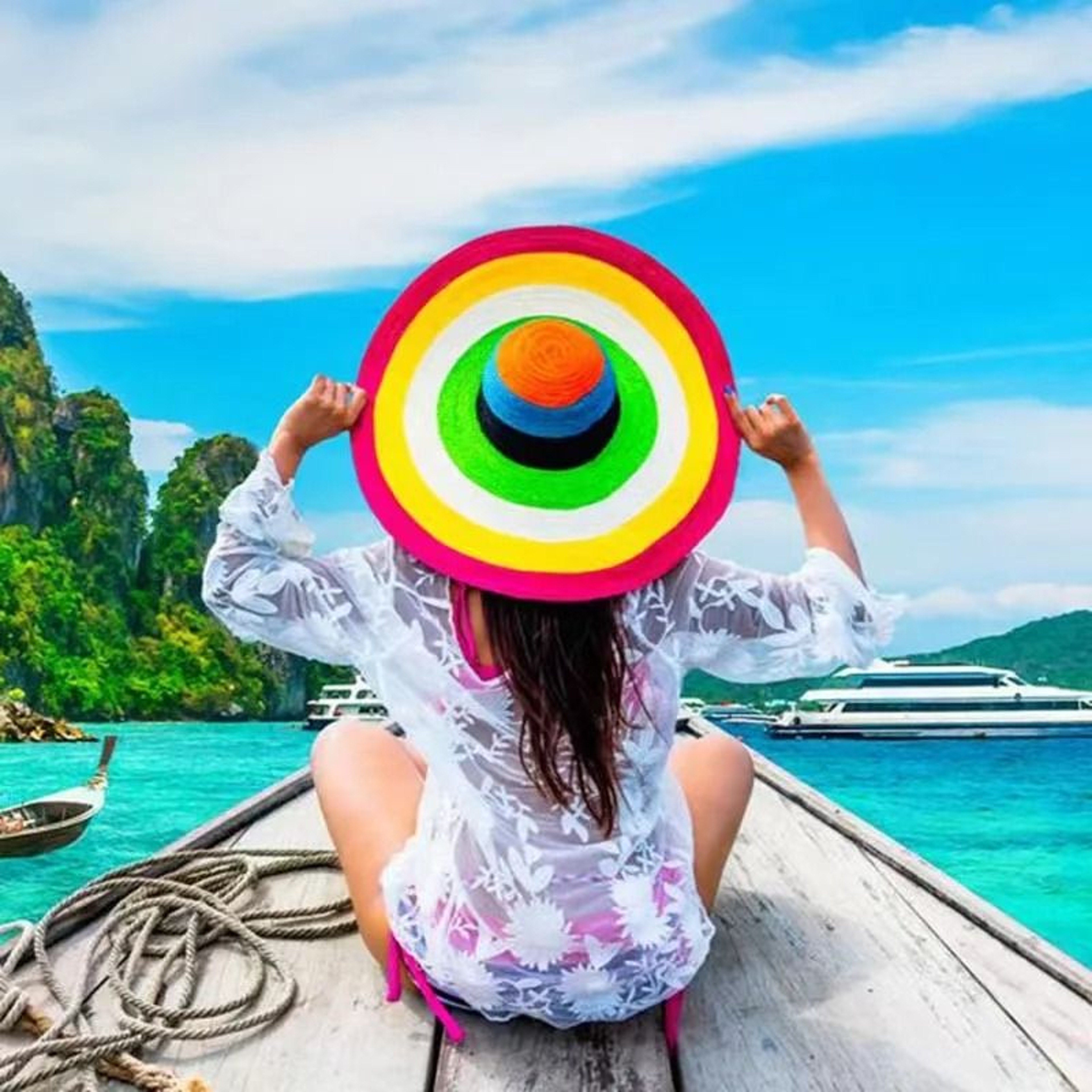 Handmade Woven Straw Beach Hat Flat Top Panama Sun Protection Visor – view 6