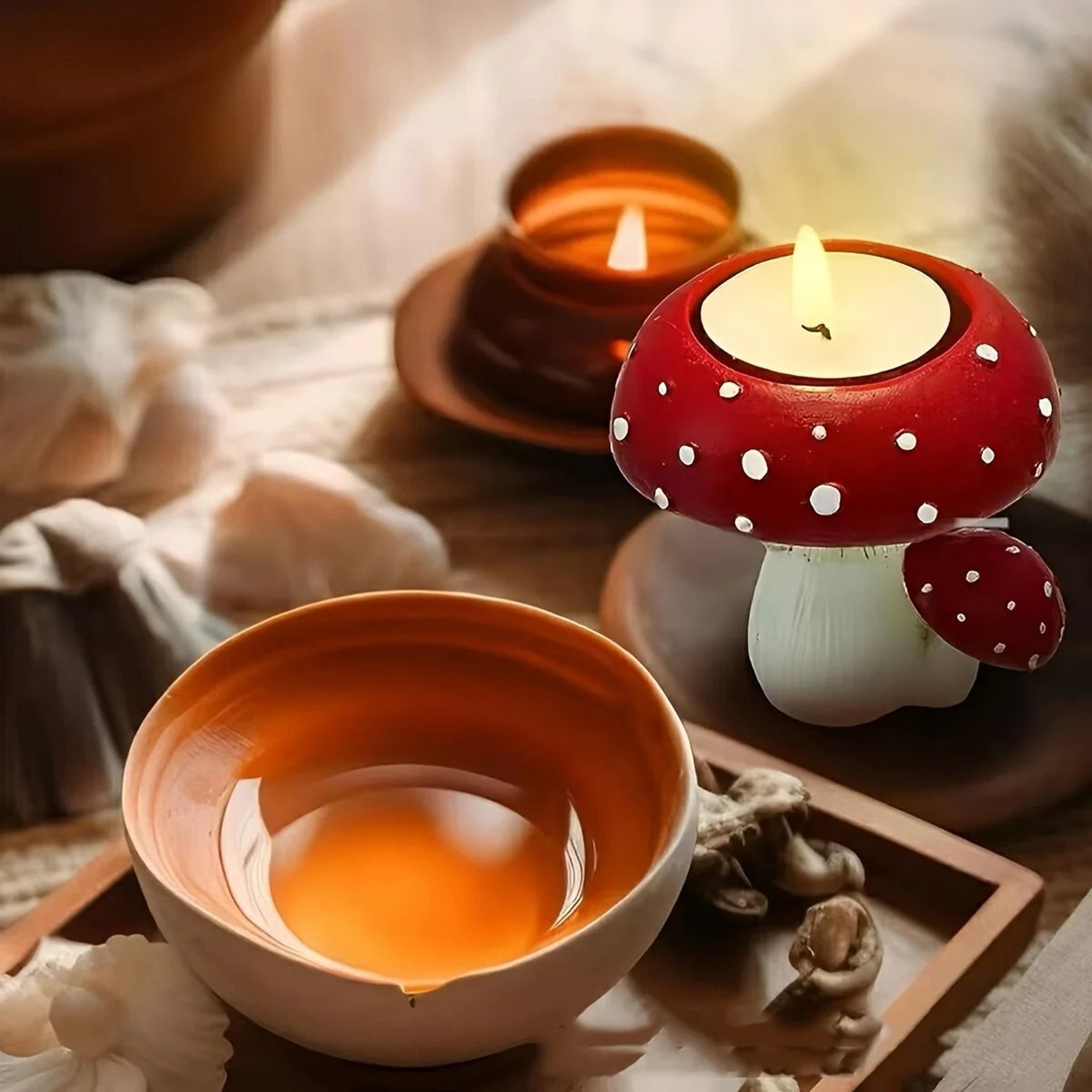 Simulation Small Mushroom Candle Holder Tea Light Craft Home Ornament 2