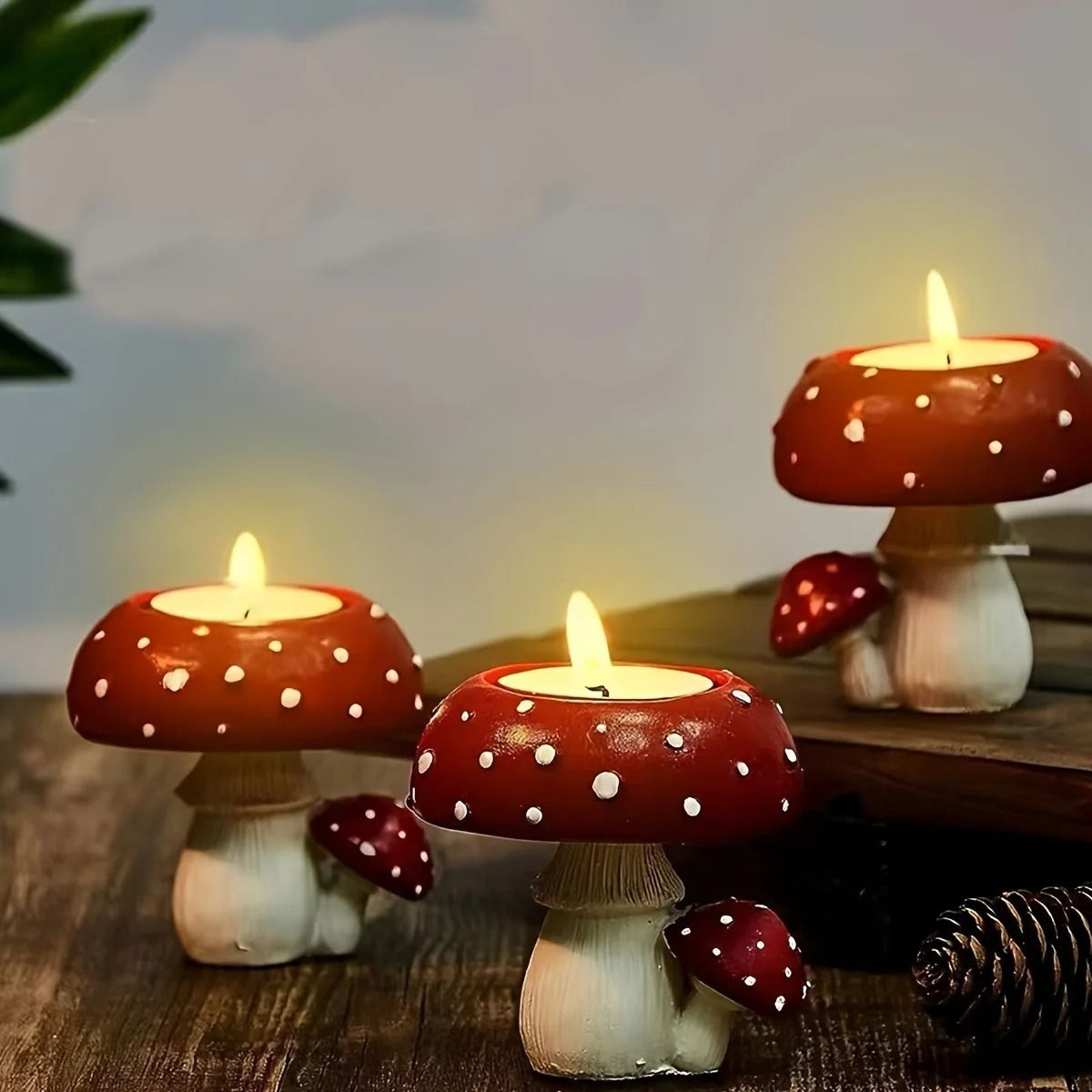 Simulation Small Mushroom Candle Holder Tea Light Craft Home Ornament 0