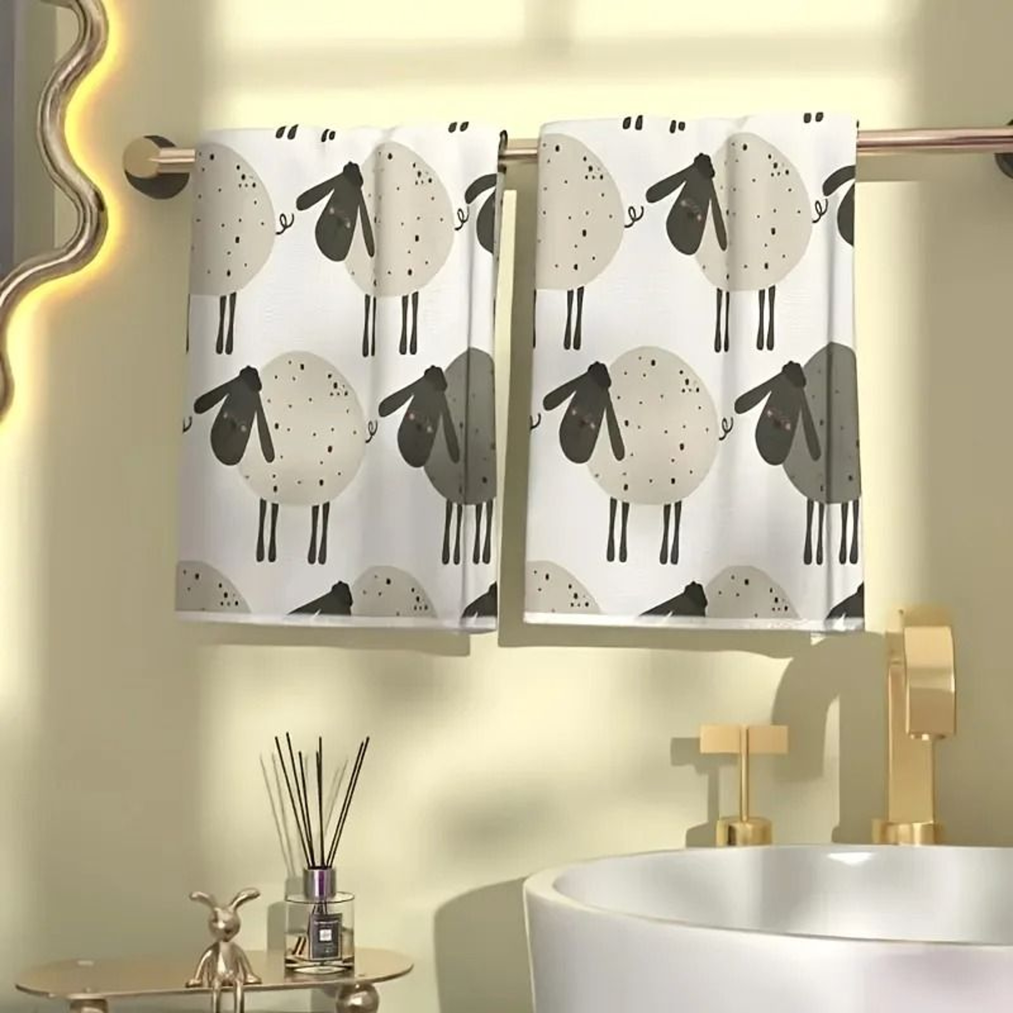 Cute Little Sheep Kitchen Towels Super Absorbent Soft Tea Towels Set 3