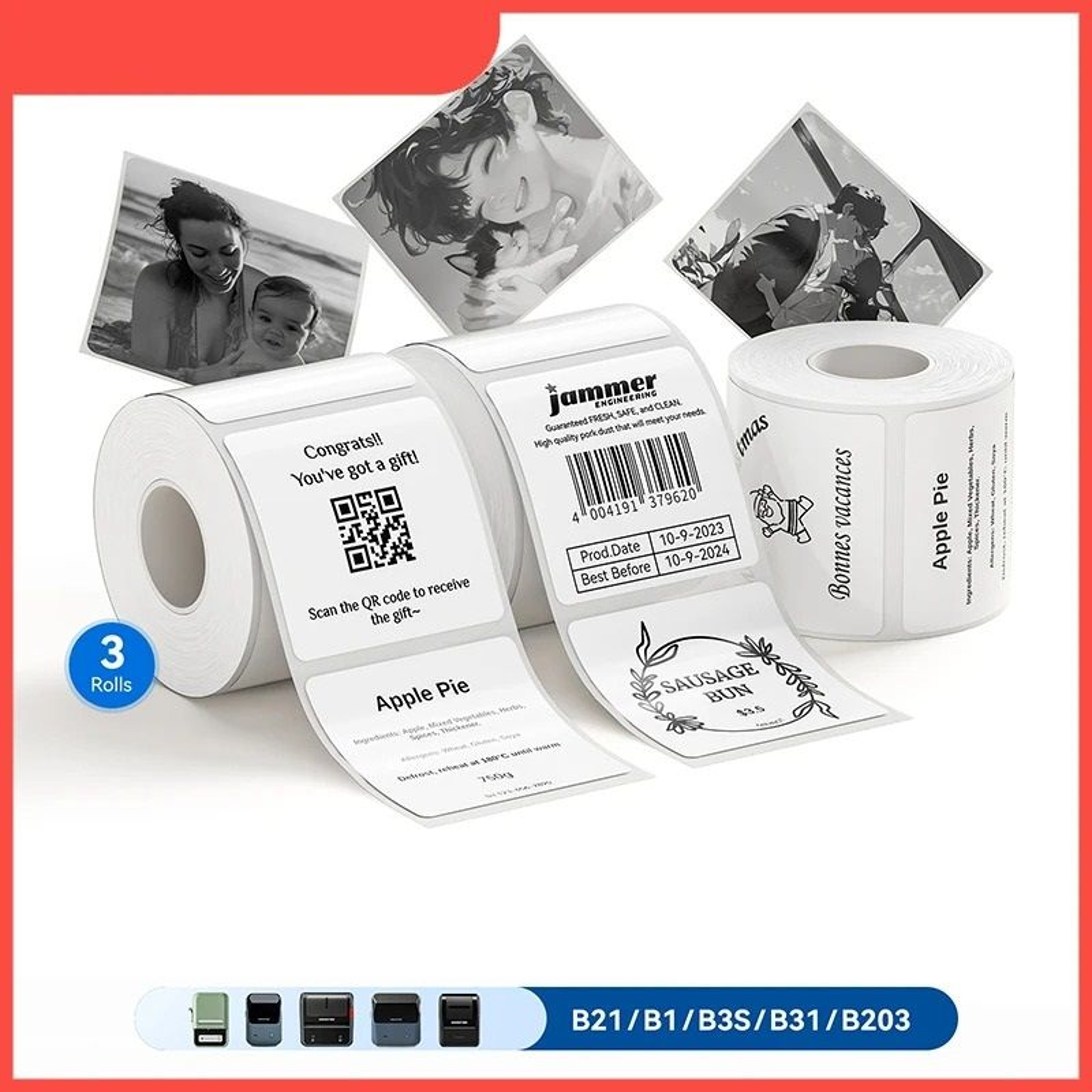 3Roll Pack MultiFormat Thermal Label Stickers 0