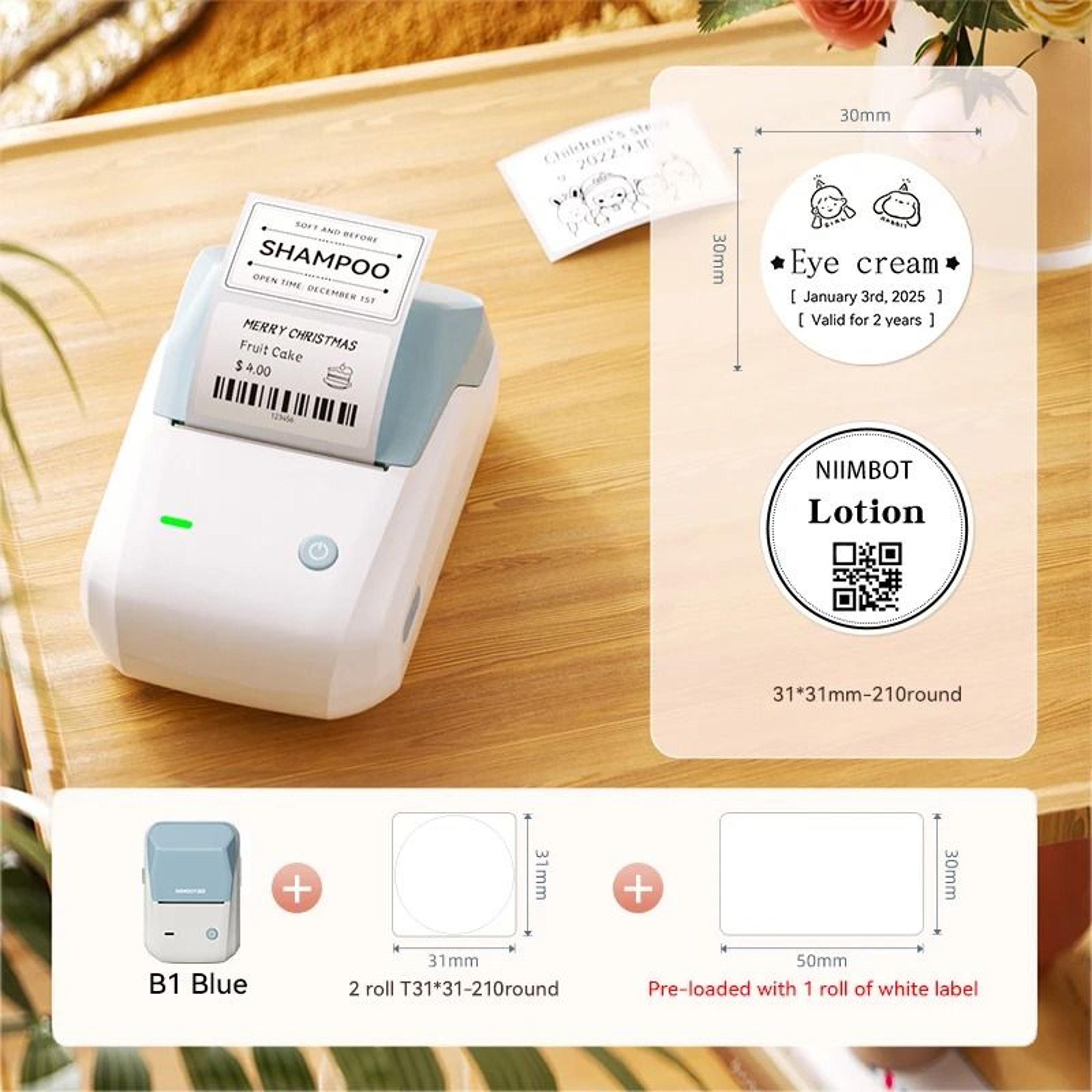 Portable Cosmetics Thermal Label Printer Wireless Pocket Label Maker 24