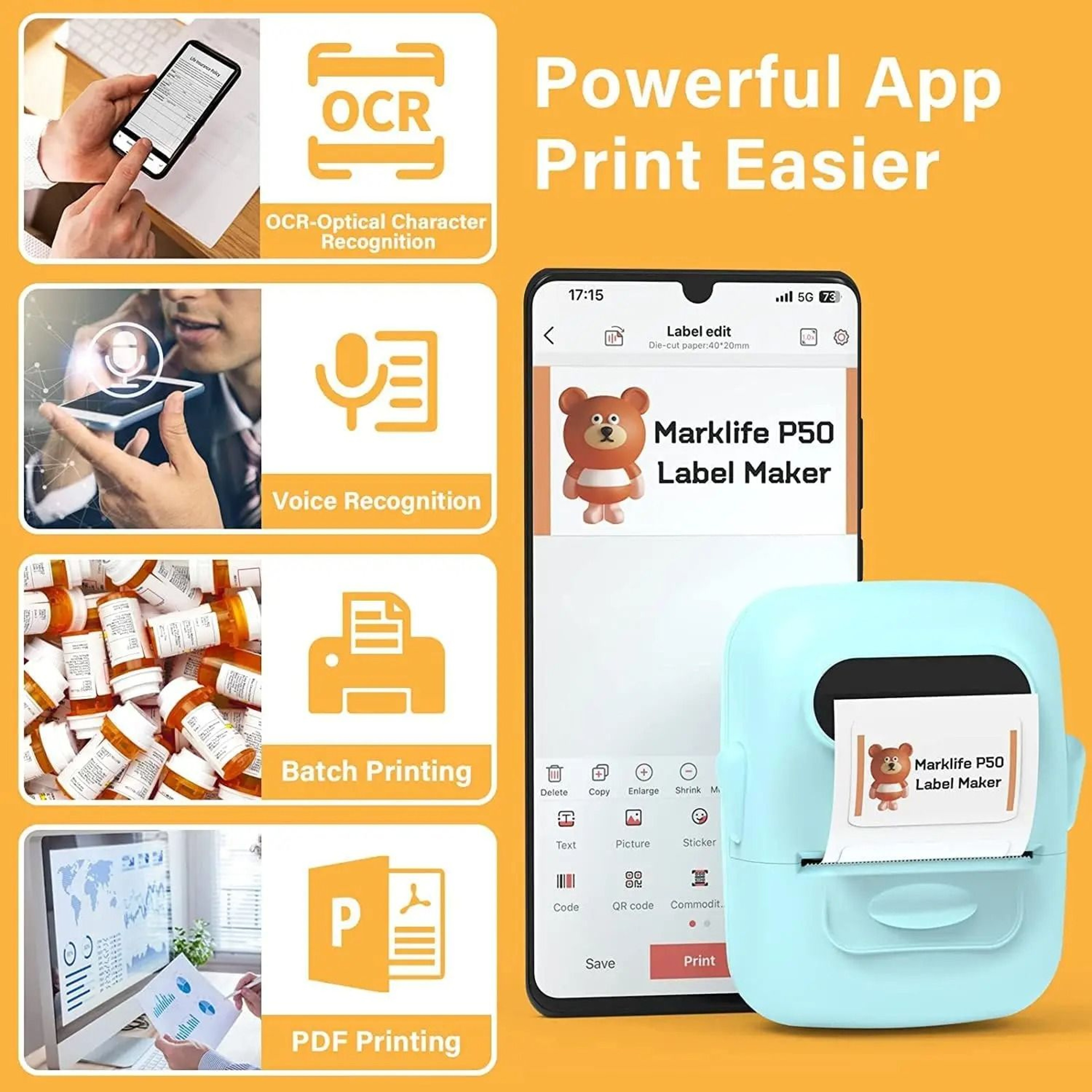 Portable Thermal Label Printer Wireless Bluetooth Inkless Pocket Label Maker 5