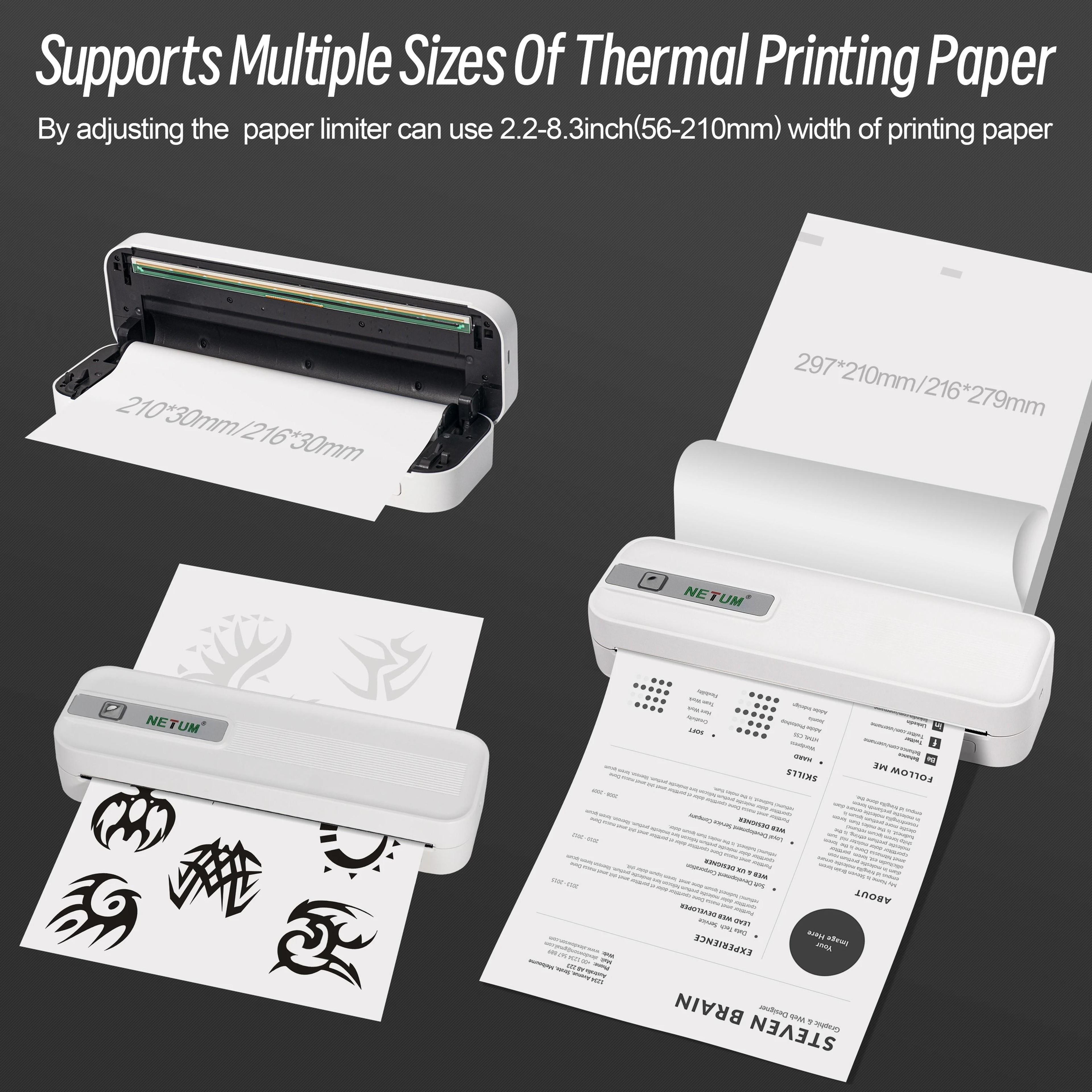Portable A4 Thermal Printer Inkless Bluetooth Mobile Document  Photo Printer 5