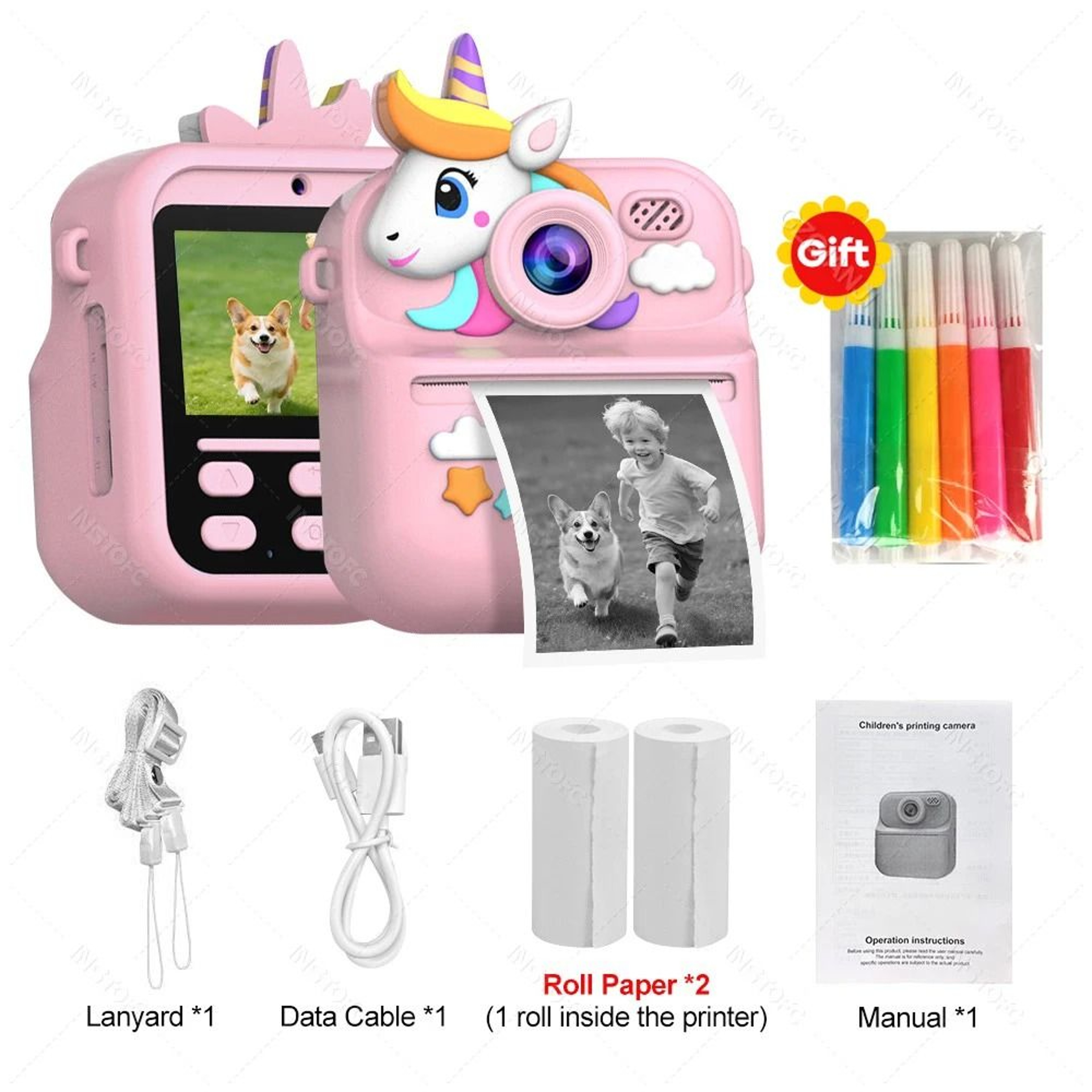 Kids Instant Print Digital Dual Camera HD 1080P Thermal Photo Printer 8