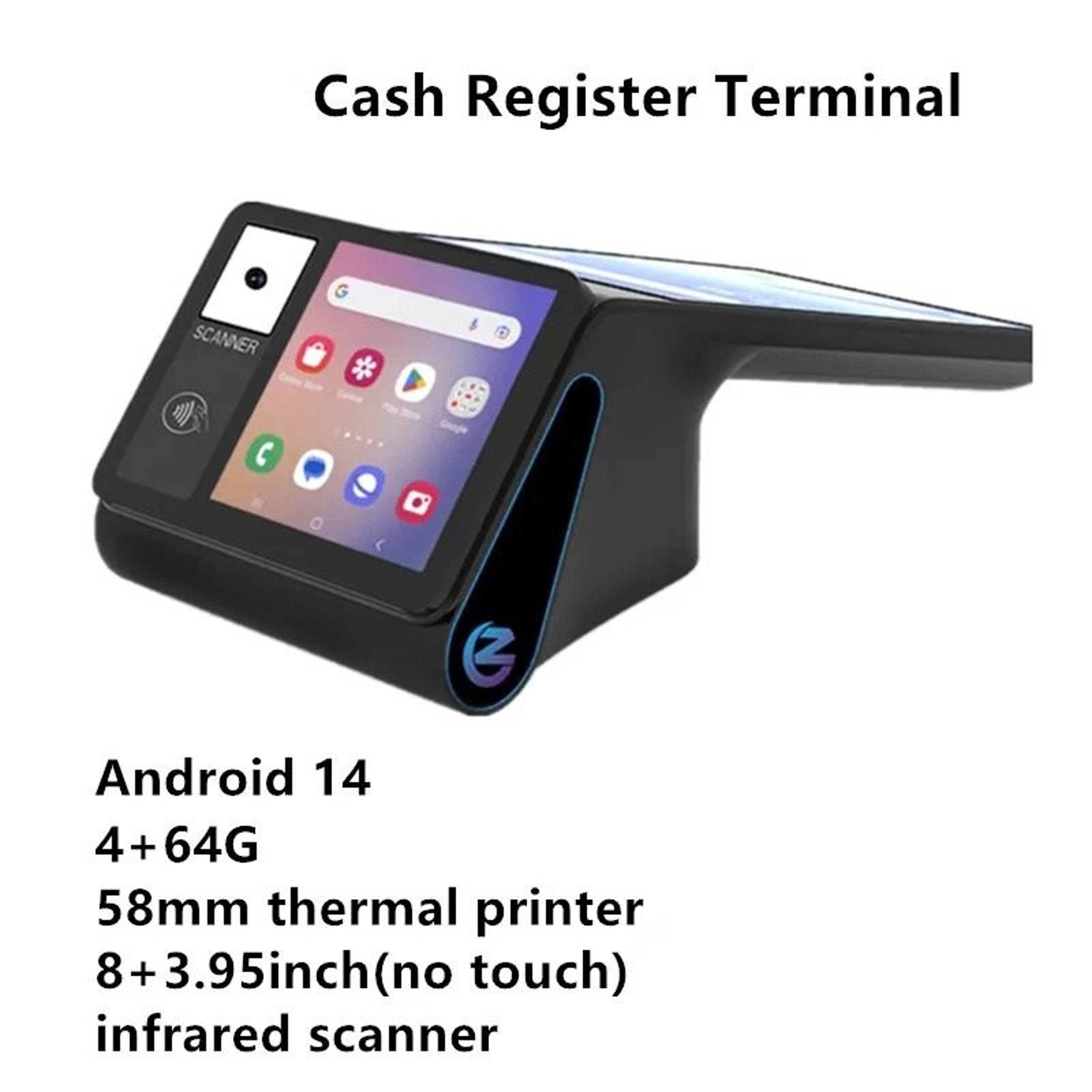 Commercial Dual Screen Android 14 Touchscreen POS Cash Register Terminal With Thermal Printer 10