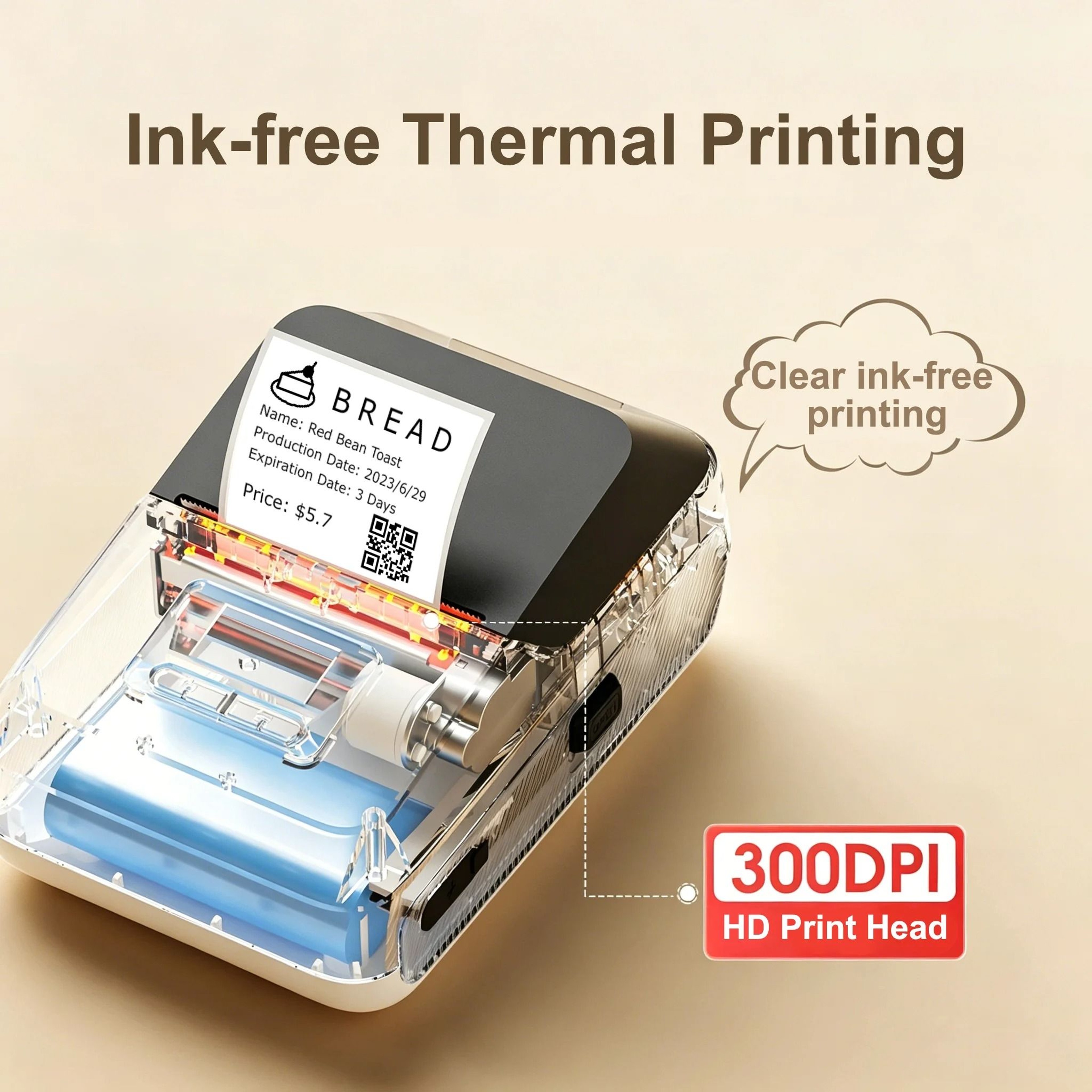 Commercial Handheld Wireless 300 DPI HD Thermal Label Printer For Jewelry And Cables 2