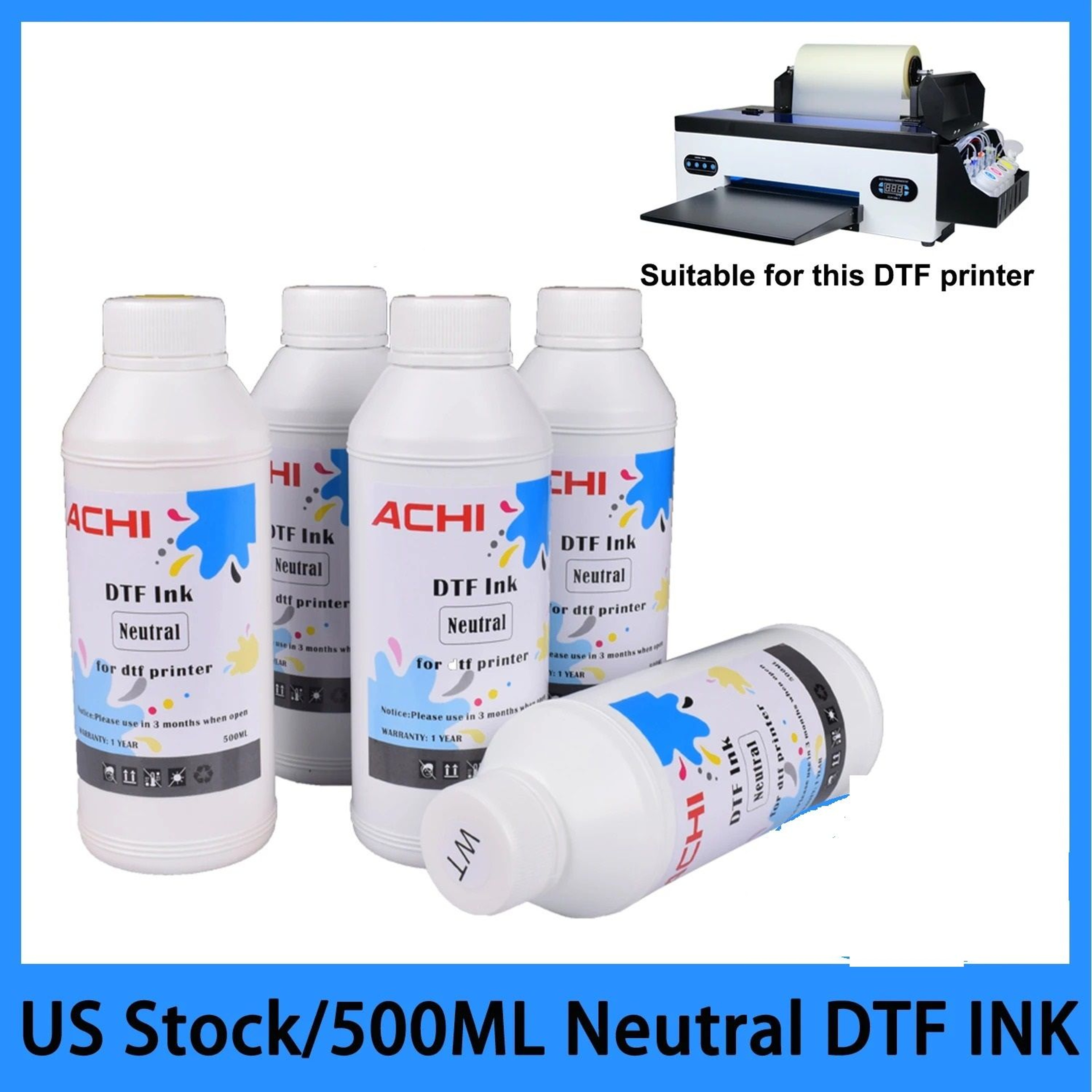 DTF Neutral Ink Set 5 Pack 169 Fl Oz Bottles For Film Transfer Printing 0
