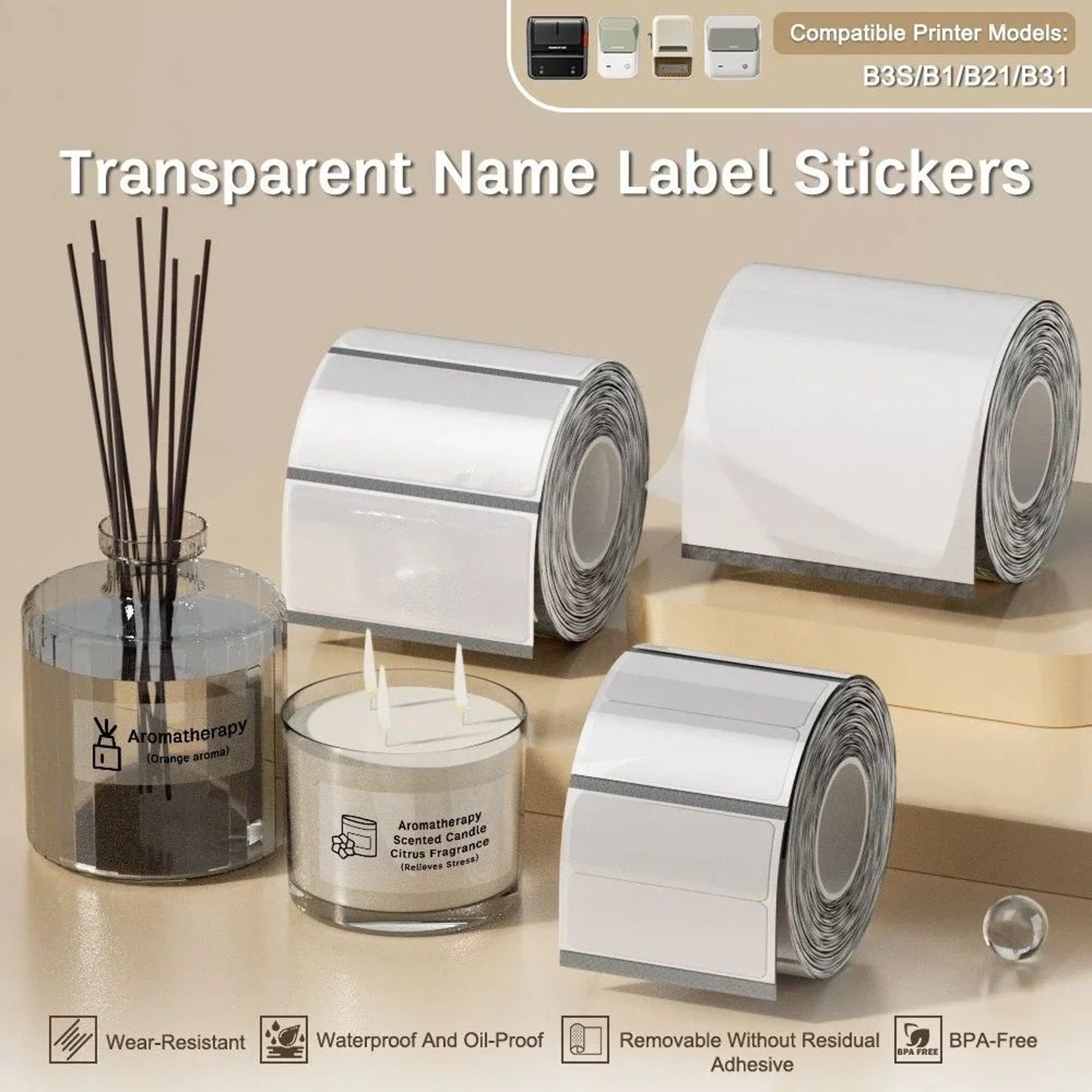 Universal Self Adhesive Clear Waterproof Transparent Thermal Label Paper Rolls 0