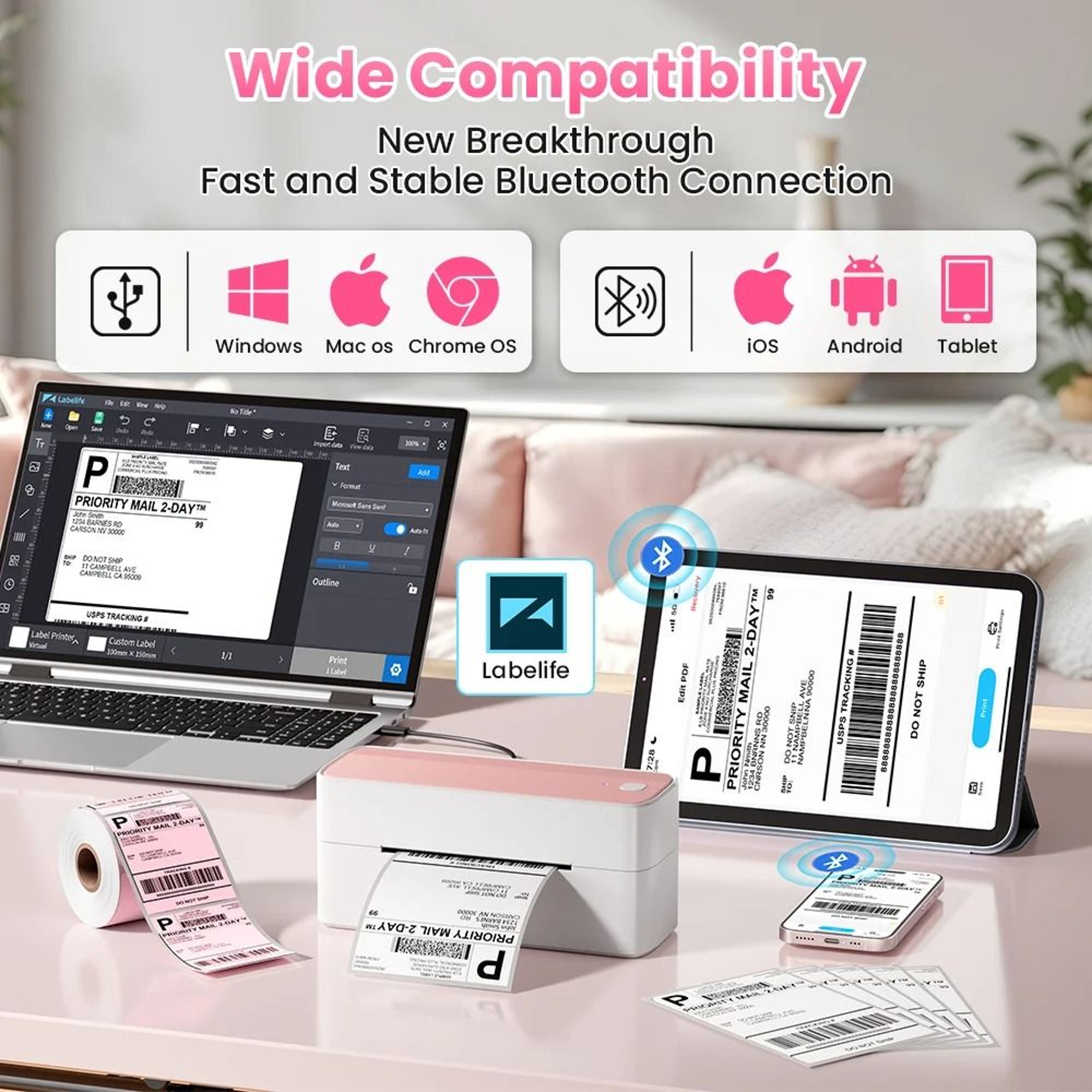 Desktop Wireless Thermal Shipping Label Printer 4x6 Barcode Waybill Maker 1