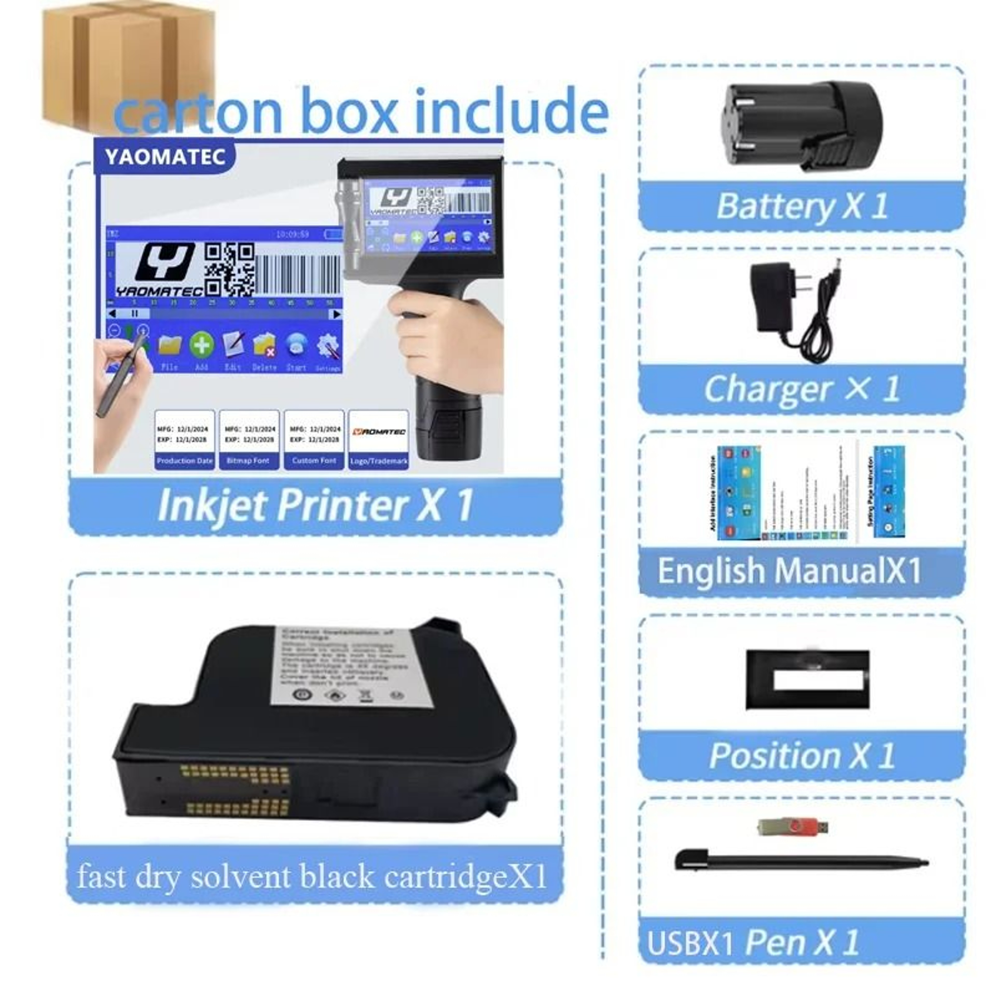 Handheld Thermal Inkjet Printer 28 Language Batch Coding Machine For Cartons And Packaging 8